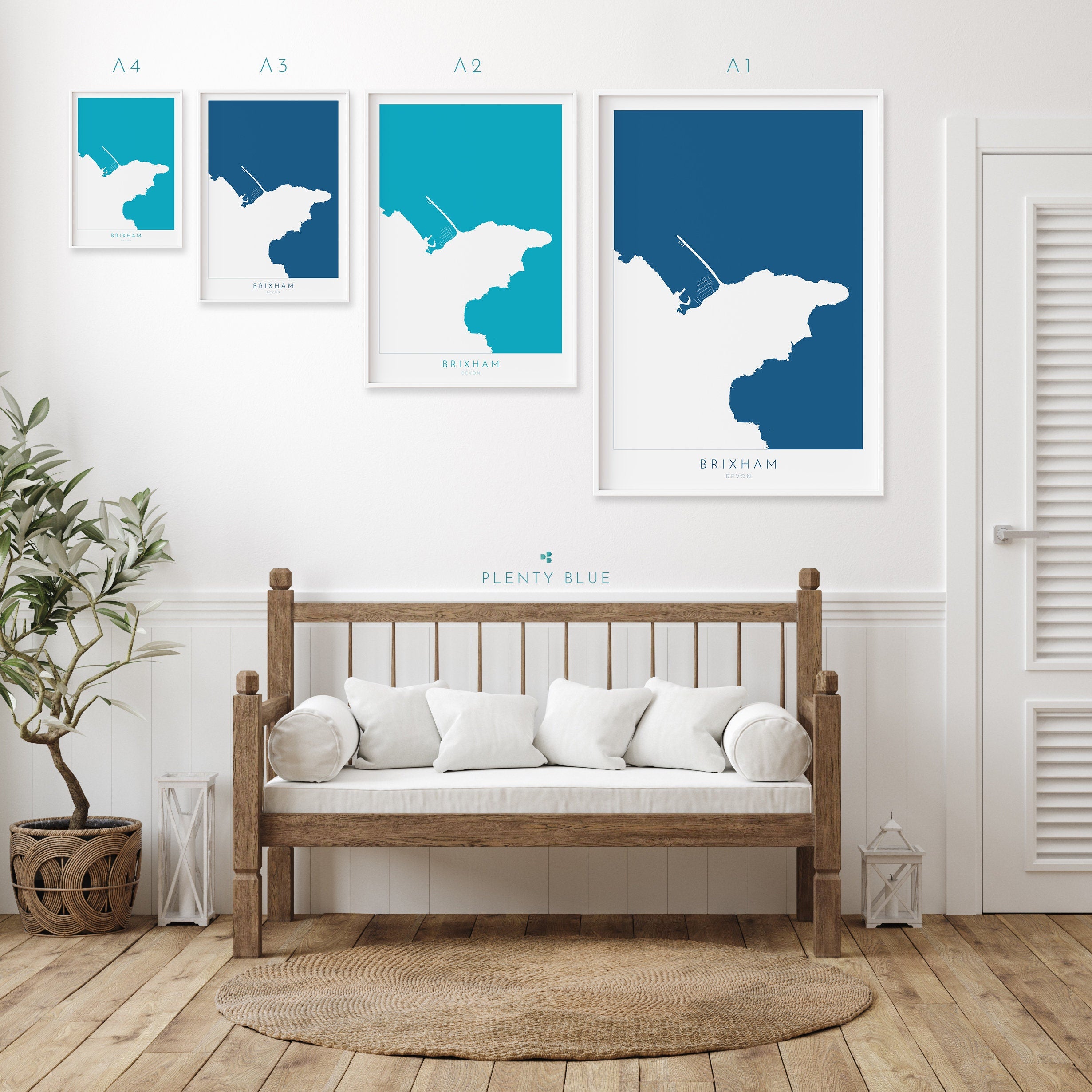 Brixham Print - Devon Map, Brixham Harbour Poster, English Riviera Art, Berry Head, Devon Coast, Brixham Travel Print, South Devon