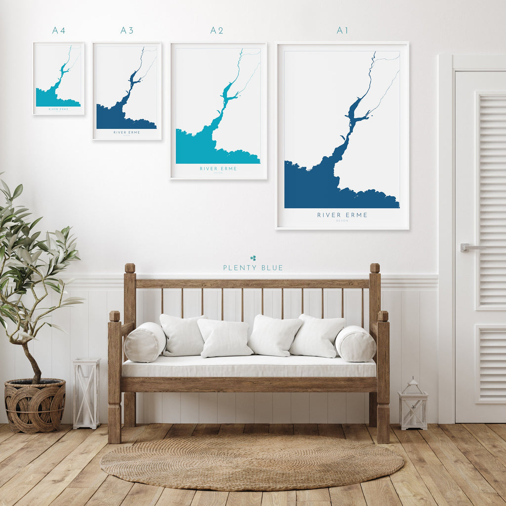 River Erme Print - Mothecombe Art, Devon Map, Mothecombe Beach Poster, Devon Coast Print, South Devon, Nautical Home Decor