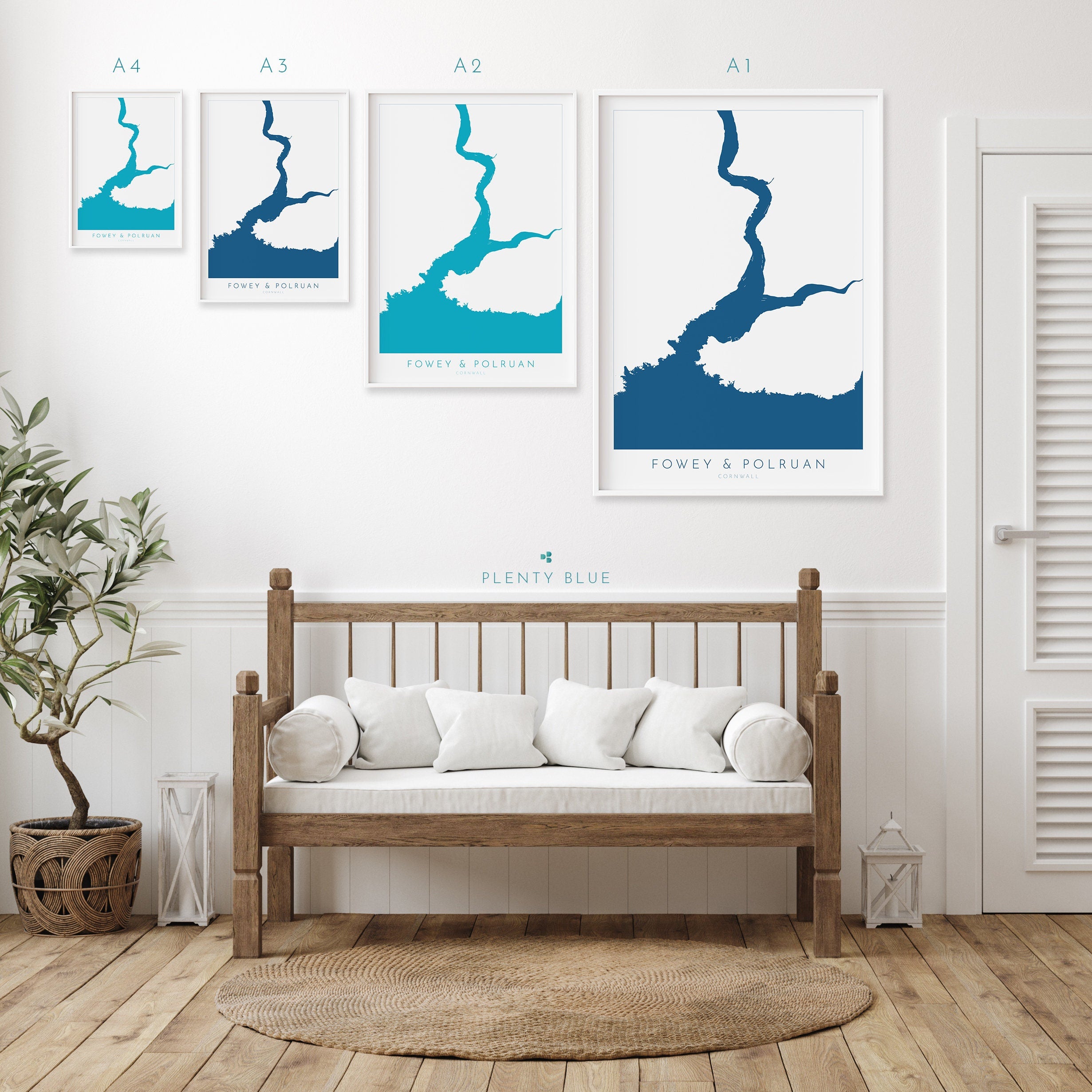 Fowey Print - Polruan Map Poster, River Fowey Art, Cornwall Map, Cornish Coast Print, Nautical Home Decor