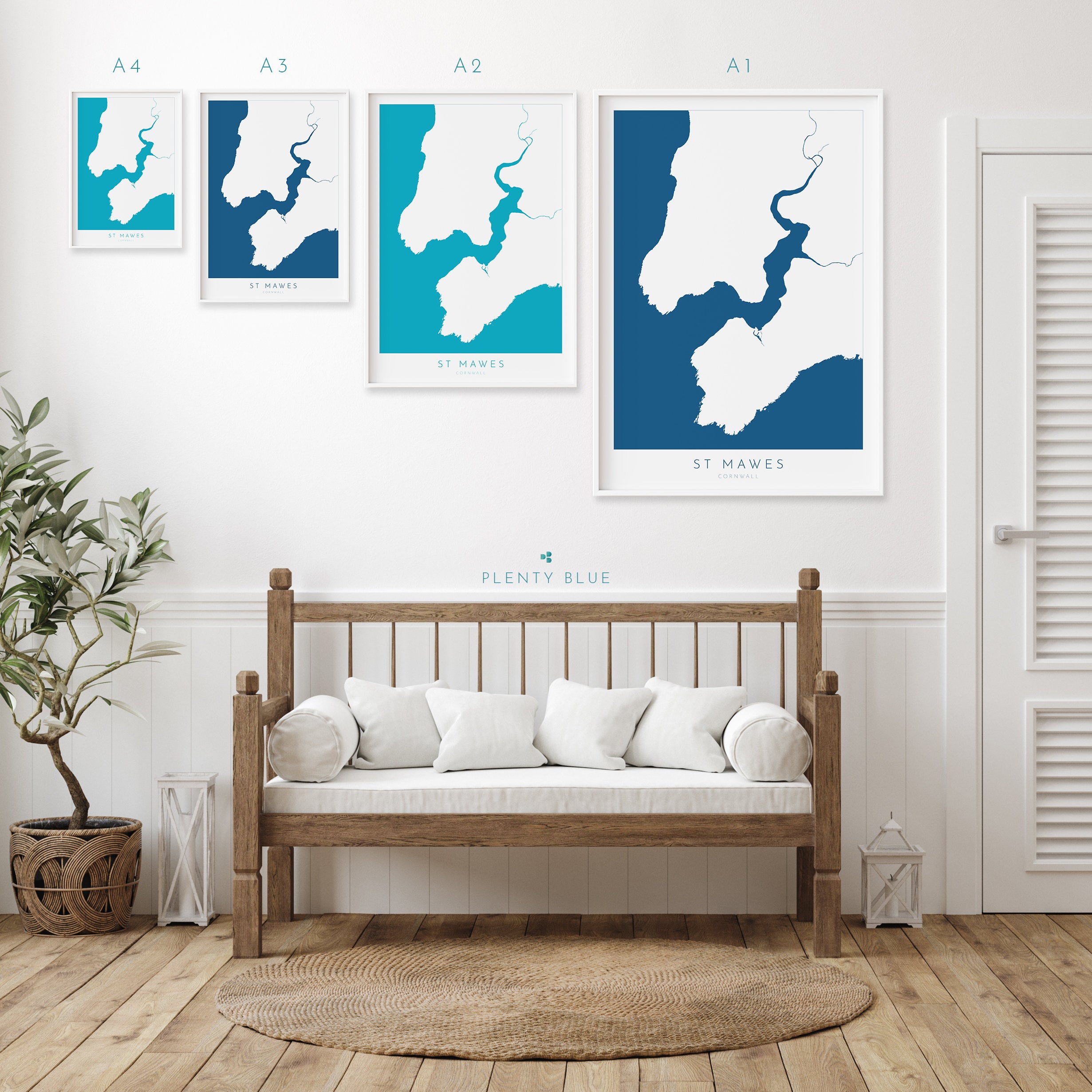 St Mawes Print - Cornwall Map, St Mawes Travel Poster, Fal Estuary, Roseland Peninsula, South Cornwall, Cornish Coast Print