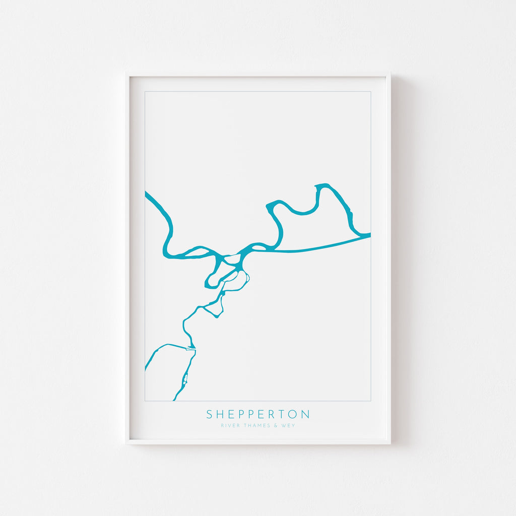 Shepperton Print - River Thames, River Wye, Weybridge Map Poster, River Thames Art, River Thames Map, Desborough Island, Surrey, Shepperton