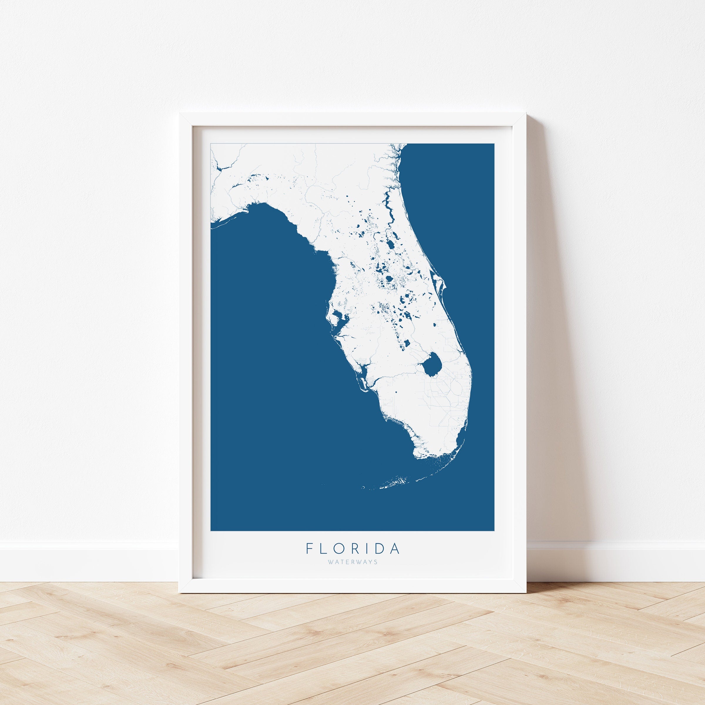 Florida Map Art - Map of Florida Coast and Rivers