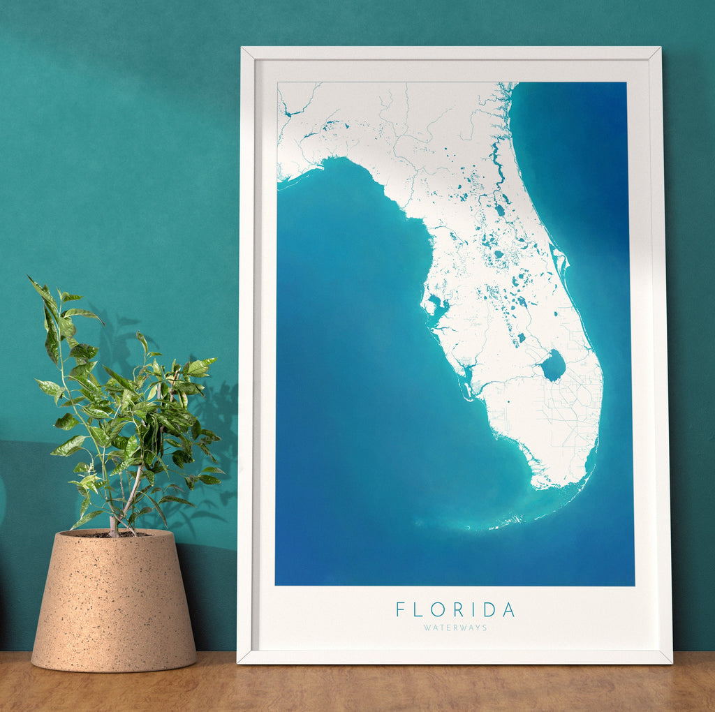 Florida Map Art - Map of Florida Coast and Rivers