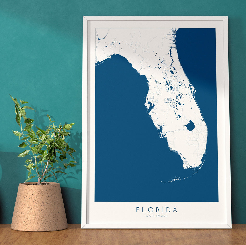 Florida Map Art - Map of Florida Coast and Rivers