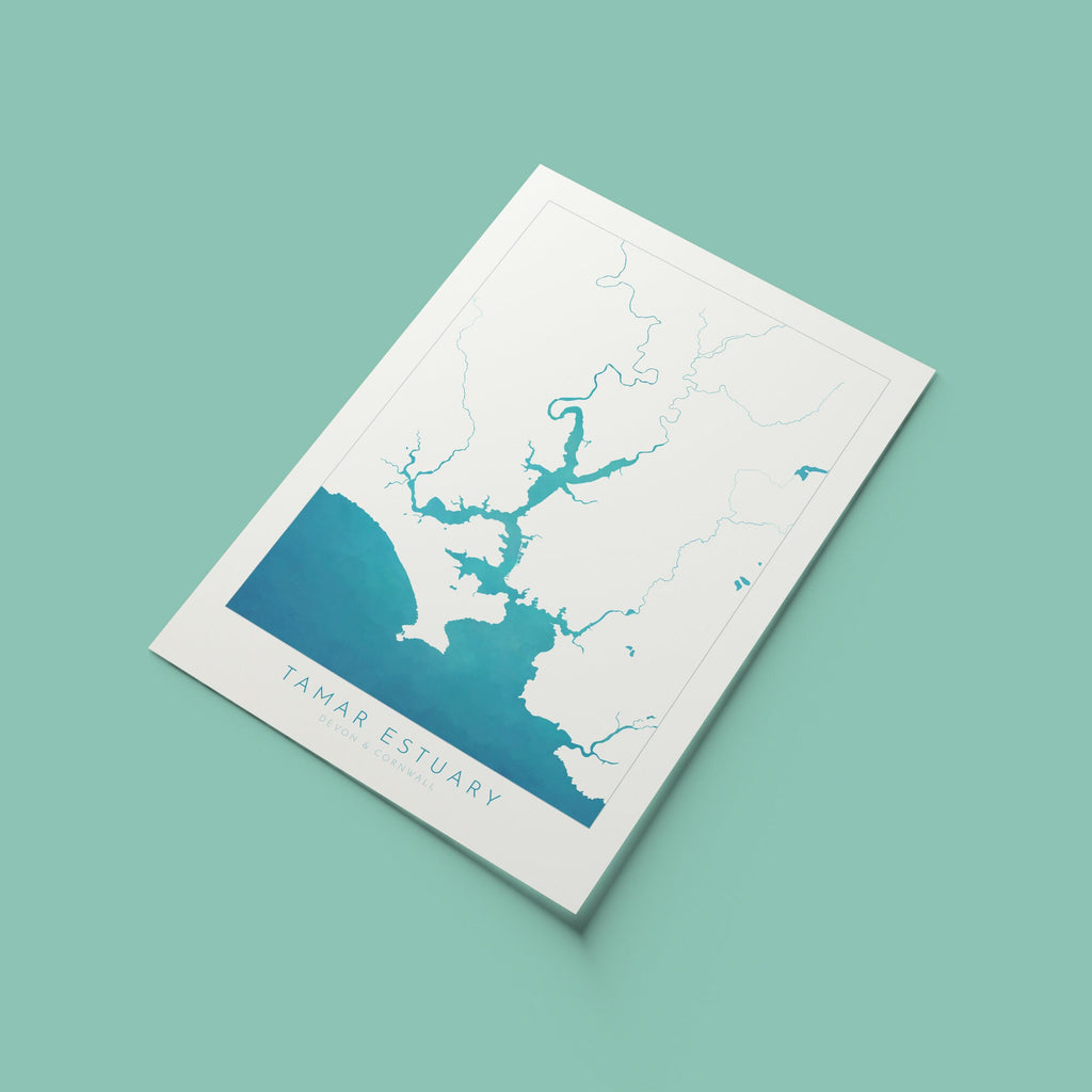 The Tamar Estuary Print, Devon Art, Plymouth Art, Map Art, Cornwall Art, River Tamar Art