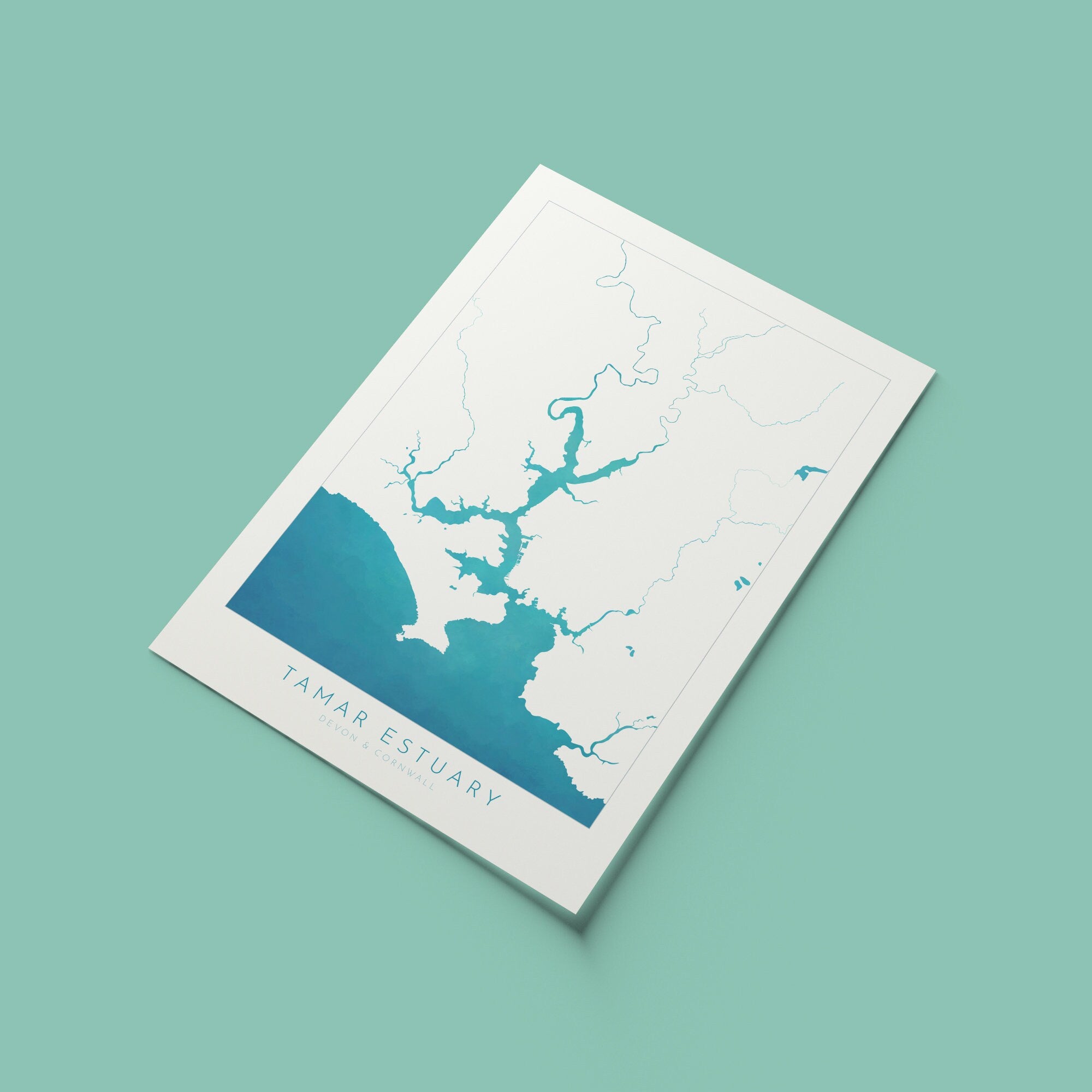 The Tamar Estuary Print, Devon Art, Plymouth Art, Map Art, Cornwall Art, River Tamar Art