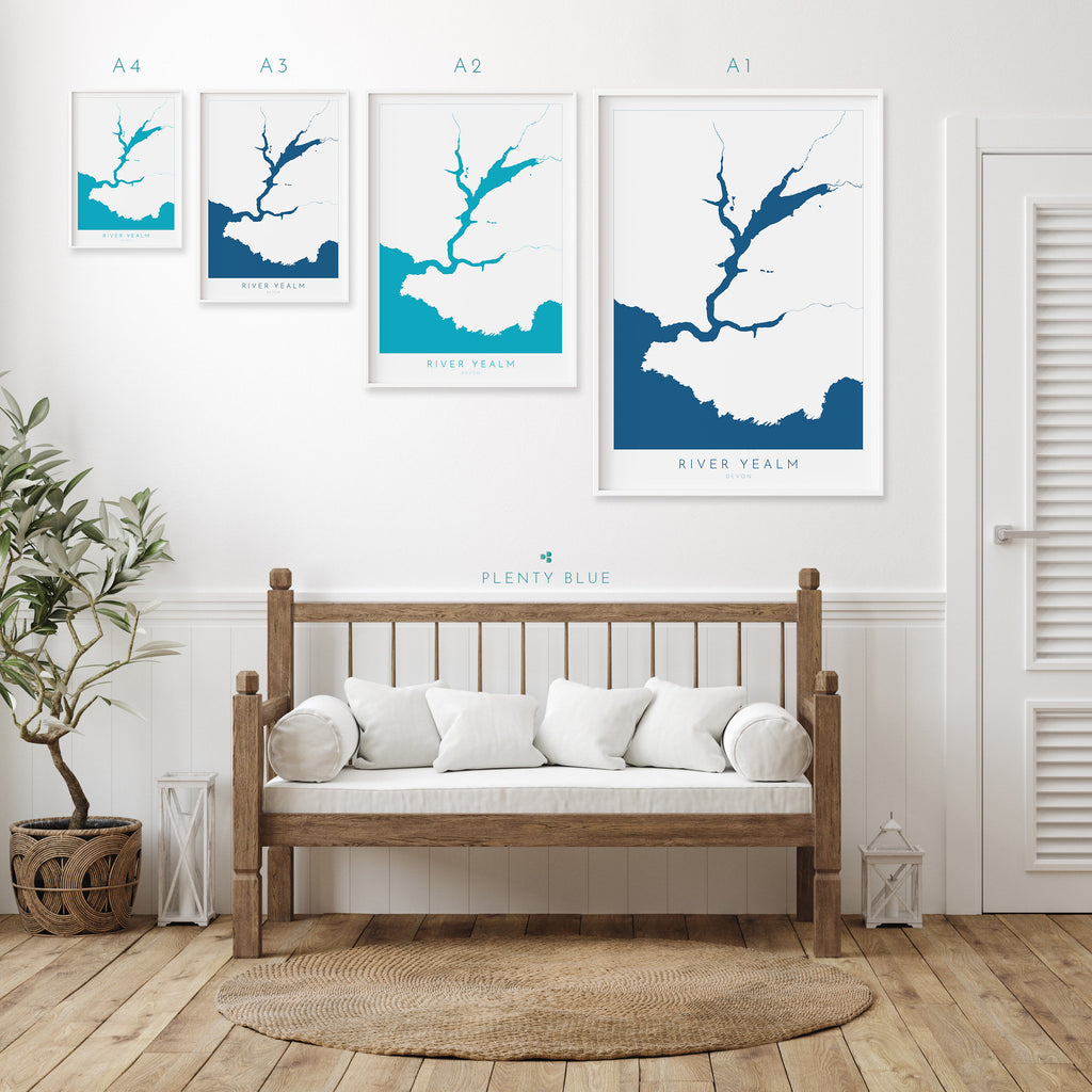 River Yealm Print - Devon Map, Newton Ferrers Poster, Noss Mayo Art, Devon Coast Print, South Devon, Nautical Home Decor