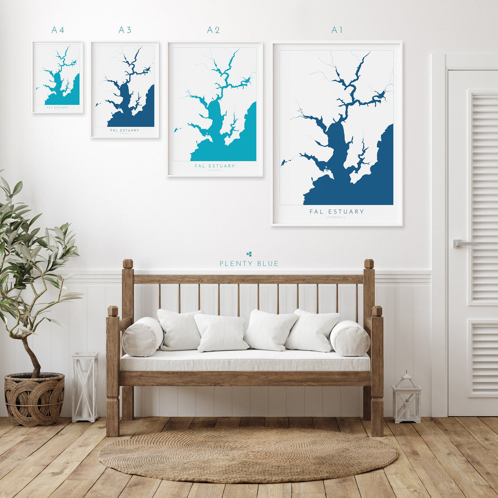 Fal Estuary Print - Cornwall Map, Falmouth Travel Poster, River Fal, South Cornwall, Cornish Coast Print, Nautical Home Decor