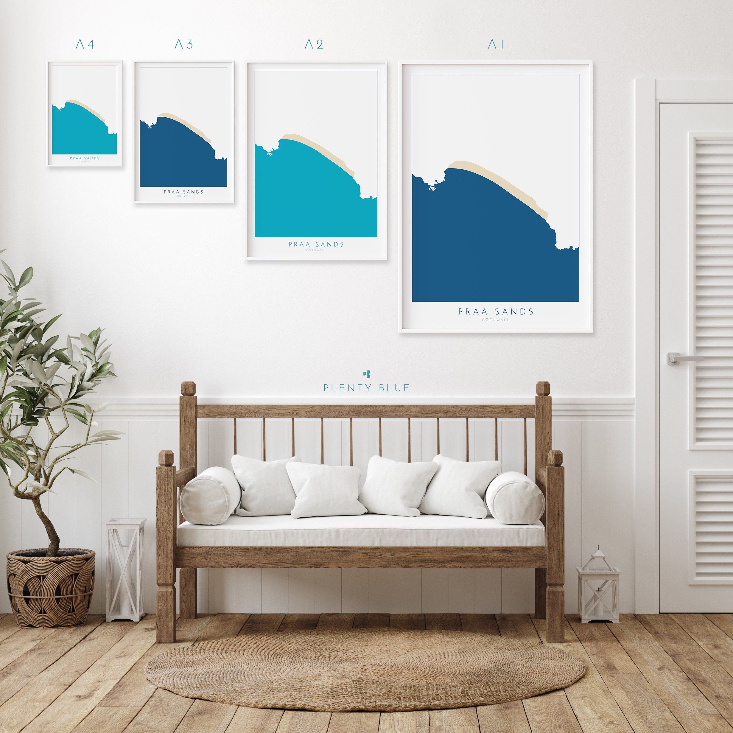 Praa Sands Print - Cornwall Map, Praa Sands Beach, Cornwall Travel Print, Cornwall Beach Art, Cornish Coast Print, Surf Art