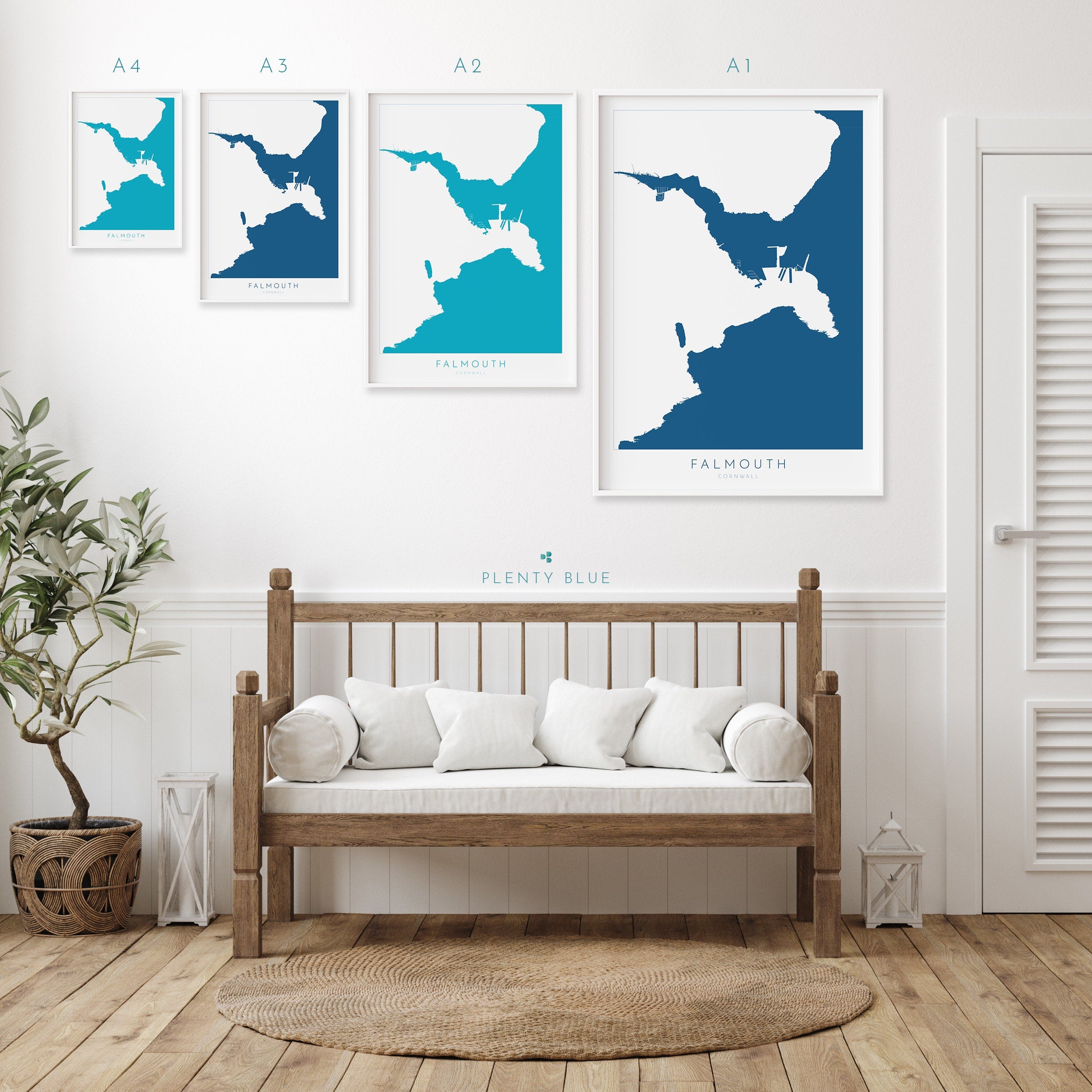 Falmouth Print - Cornwall Map, Falmouth Travel Poster, River Fal, South Cornwall, Cornish Coast Print, Nautical Home Decor