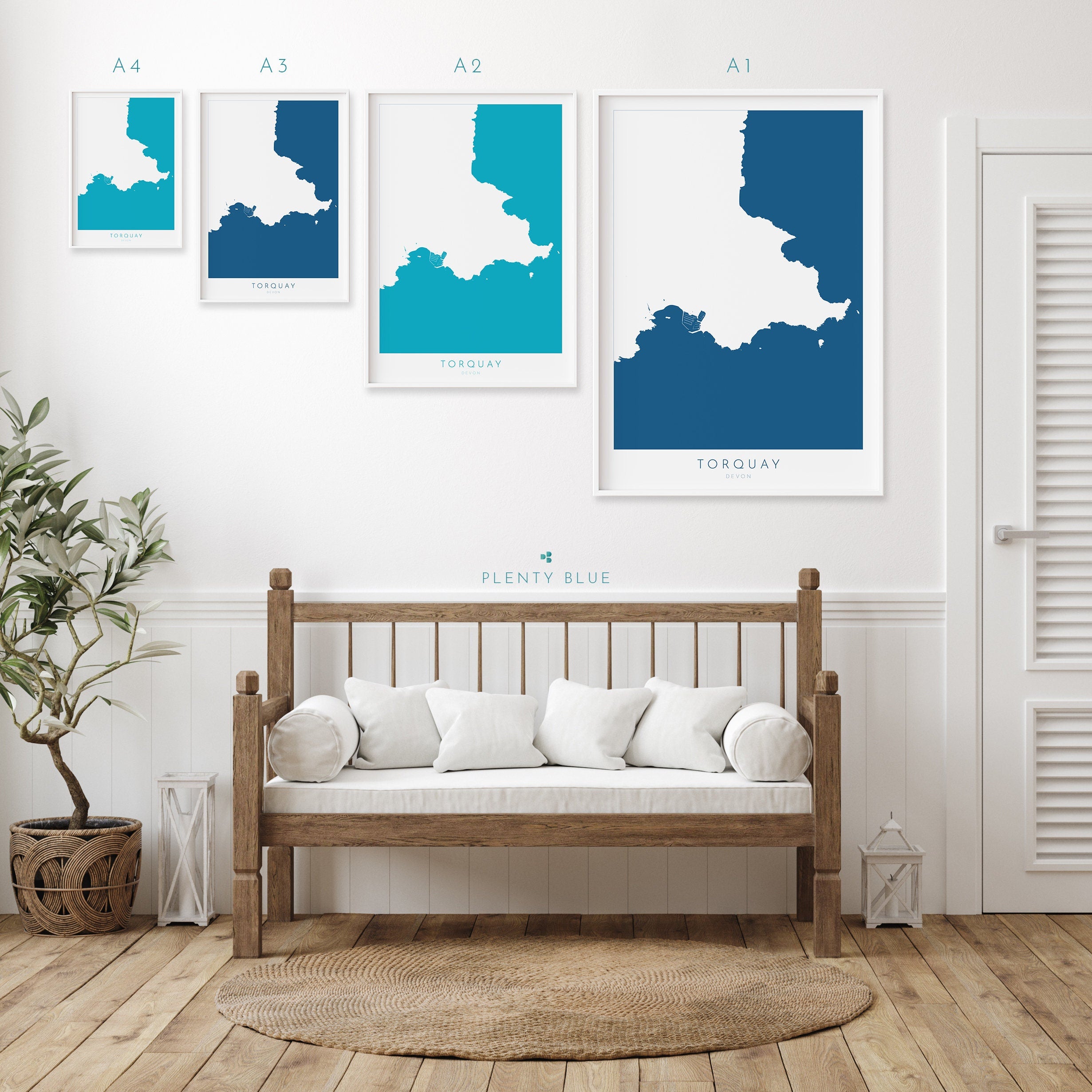 Torquay Print - Devon Map, Torbay Poster, English Riviera Art, Devon Coast, Torquay Travel Print, South Devon