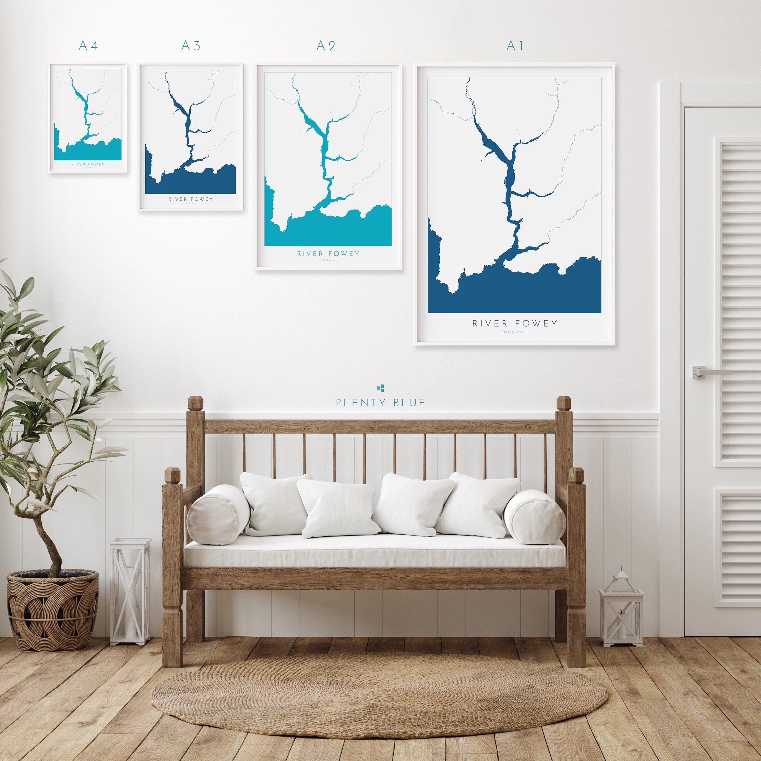 River Fowey Print - Fowey Map Poster, Polruan Art, Cornwall Map, Cornish Coast Print, Nautical Home Decor