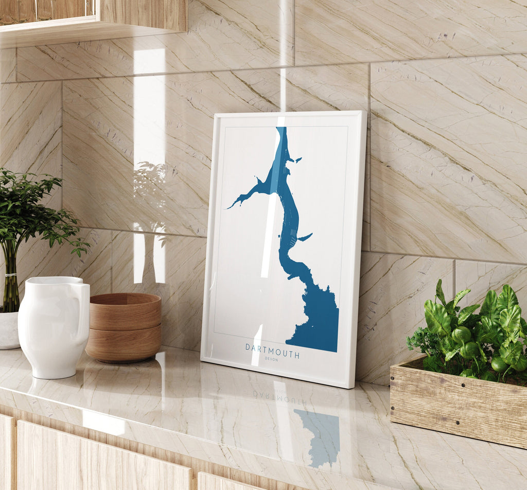 Dartmouth Print - River Dart Map, Devon Art, South West Coast, Dartmouth Travel Print, Kingswear Poster, South Devon Print, UK