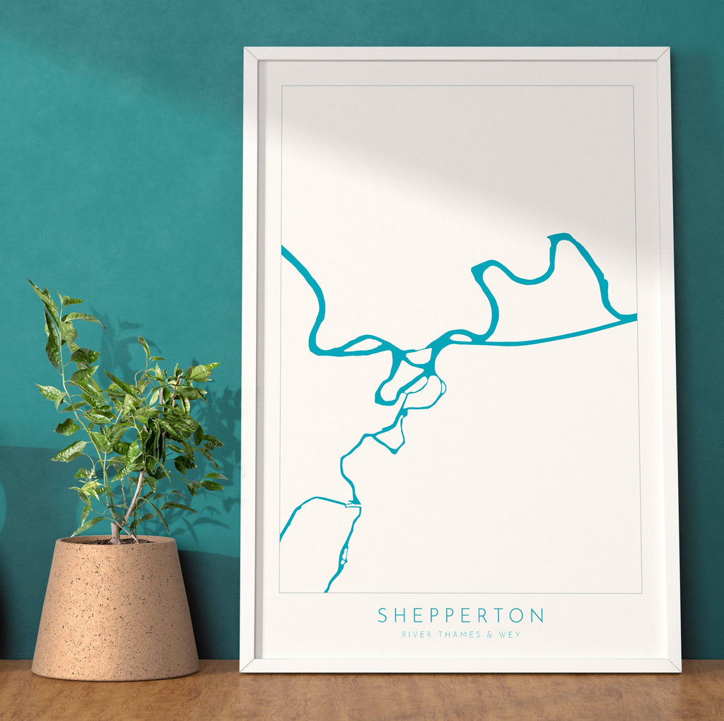 Shepperton Print - River Thames, River Wye, Weybridge Map Poster, River Thames Art, River Thames Map, Desborough Island, Surrey, Shepperton
