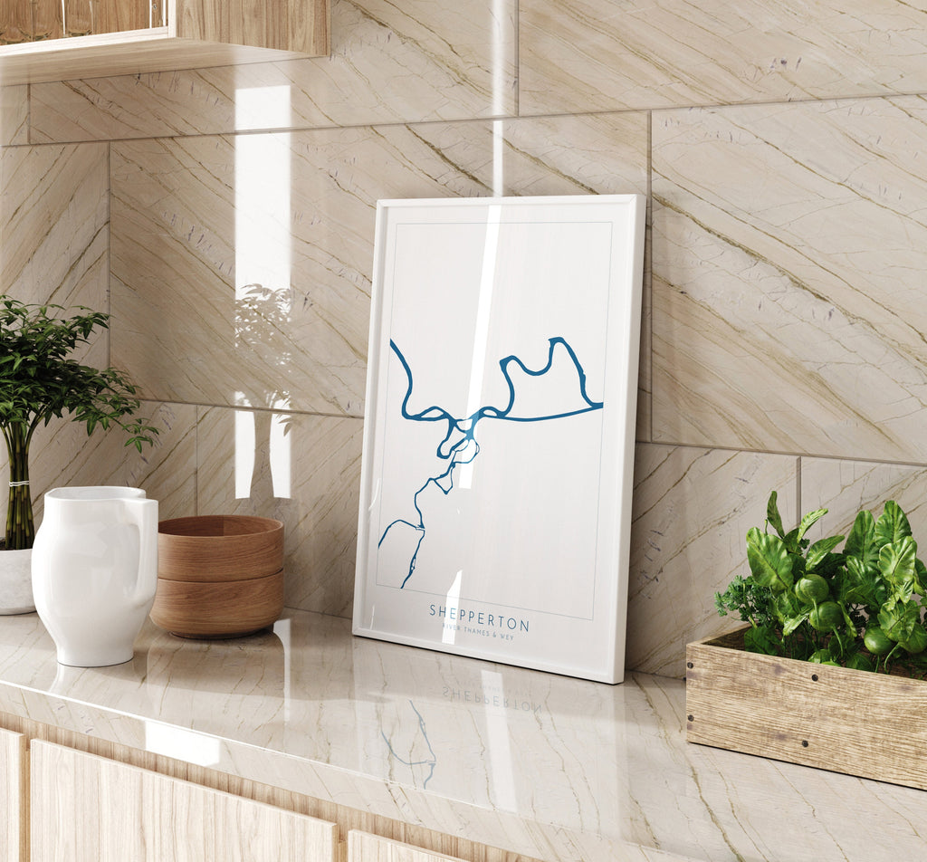 Shepperton Print - River Thames, River Wye, Weybridge Map Poster, River Thames Art, River Thames Map, Desborough Island, Surrey, Shepperton