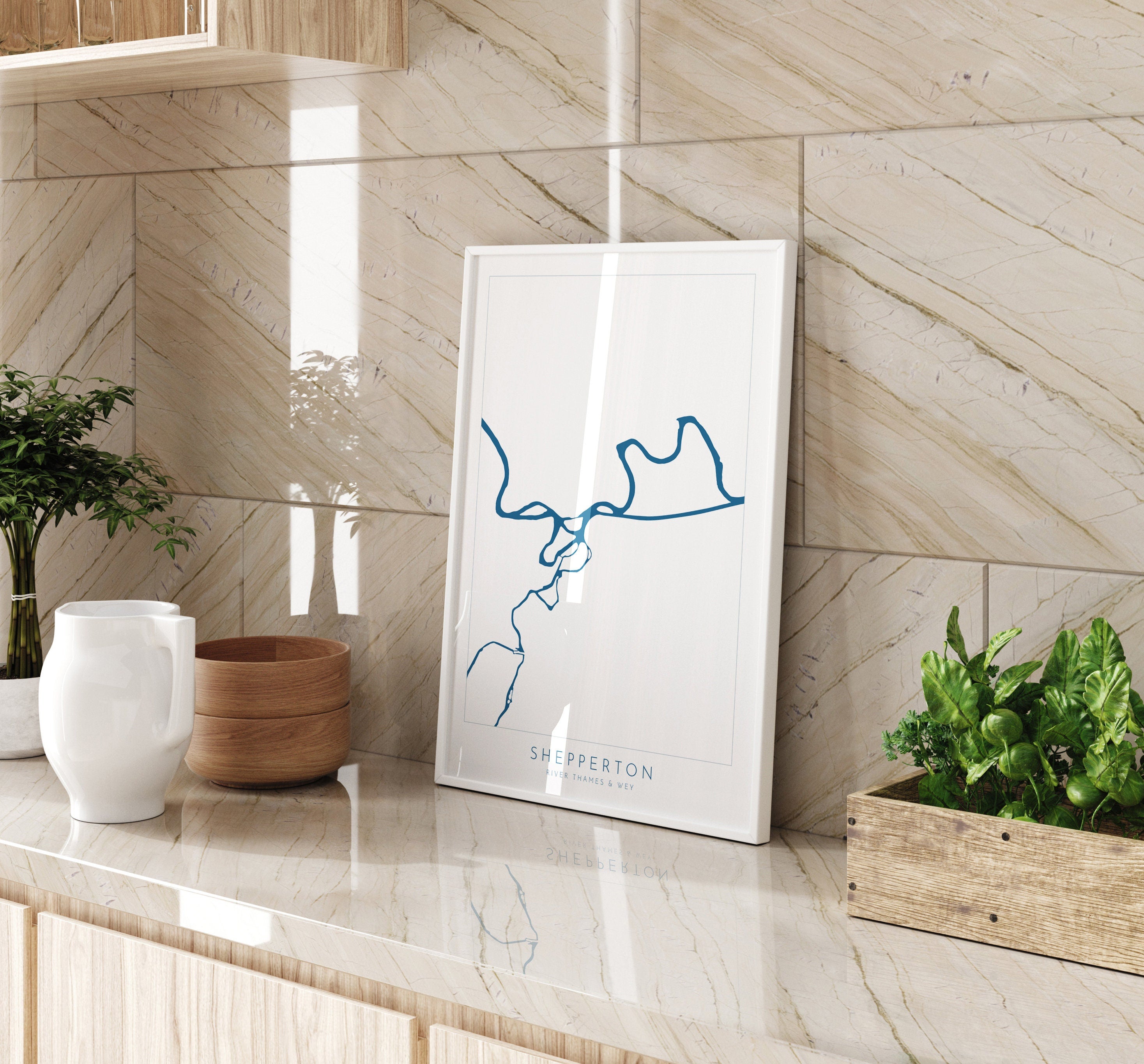 Shepperton Print - River Thames, River Wye, Weybridge Map Poster, River Thames Art, River Thames Map, Desborough Island, Surrey, Shepperton