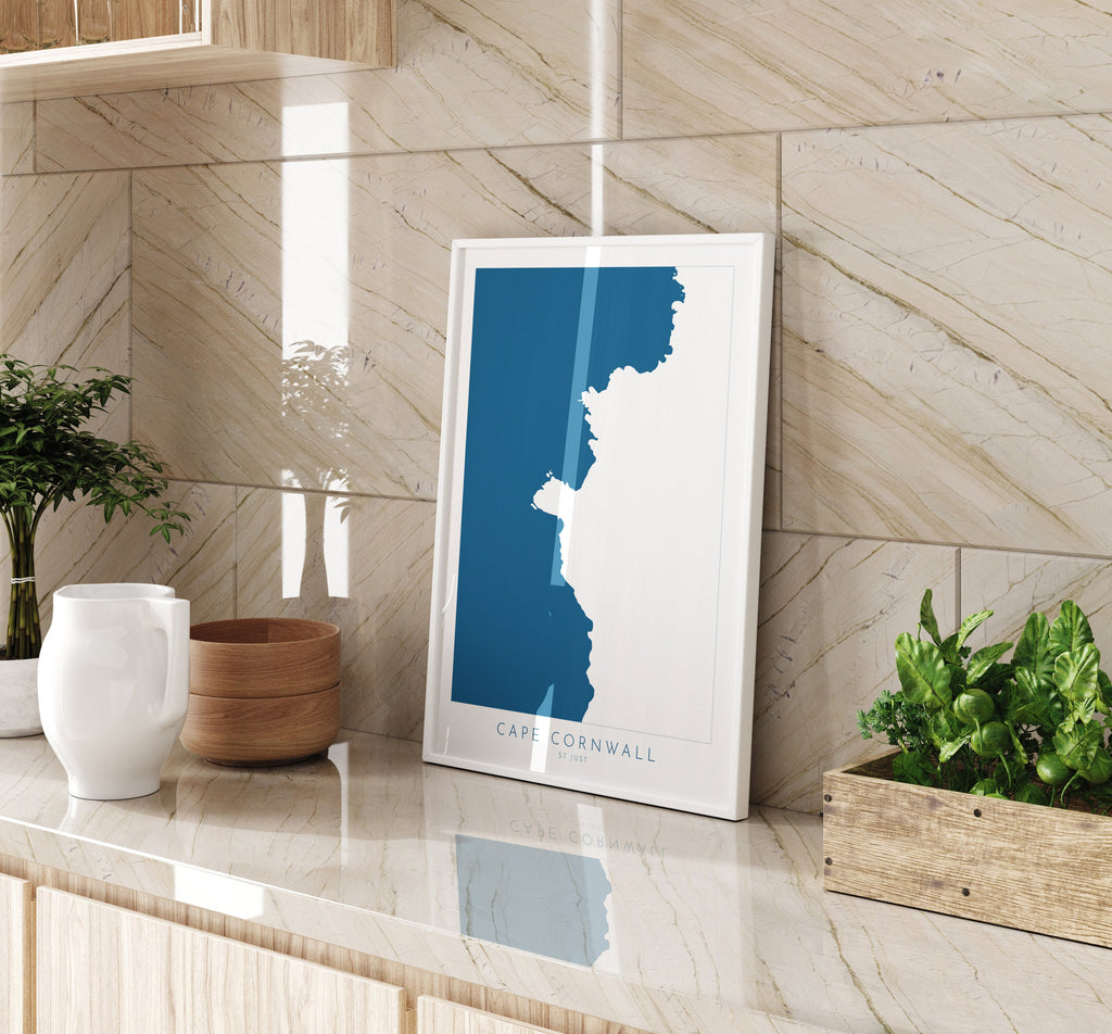 Cape Cornwall Map - Cornwall, St Just Art, Cornwall Map, Cornwall Coast, Cornwall Travel Print, Cornwall Art