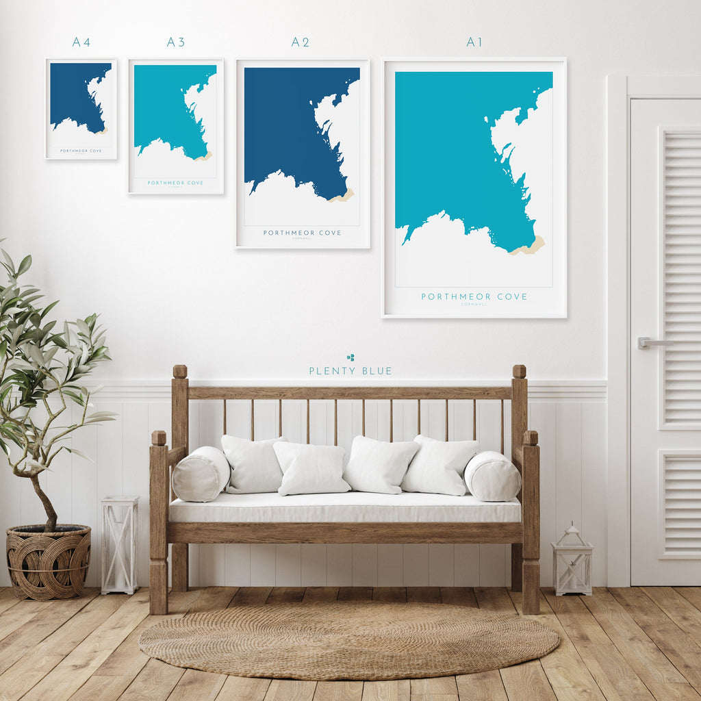 Porthmeor Cove Art - Cornwall Print, Porthmeor Beach, Cornwall Map, Cornwall Coast, Cornwall Travel Print