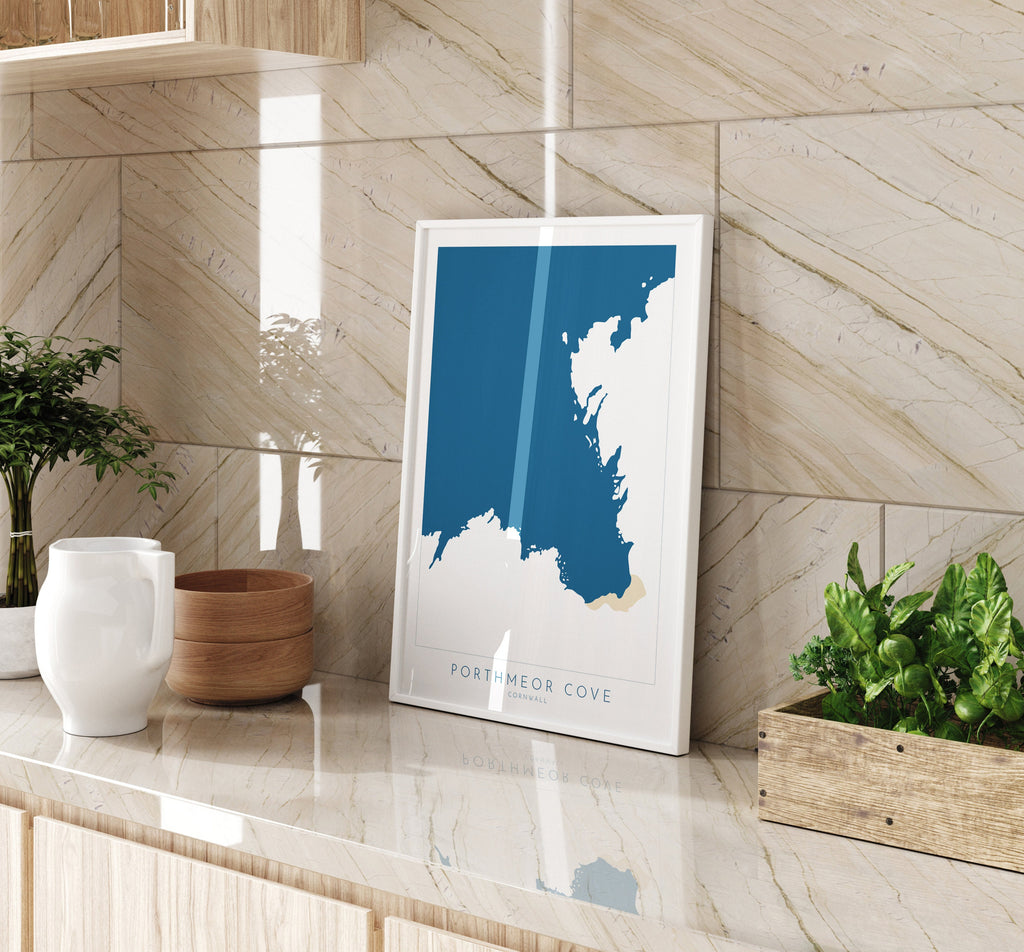 Porthmeor Cove Art - Cornwall Print, Porthmeor Beach, Cornwall Map, Cornwall Coast, Cornwall Travel Print