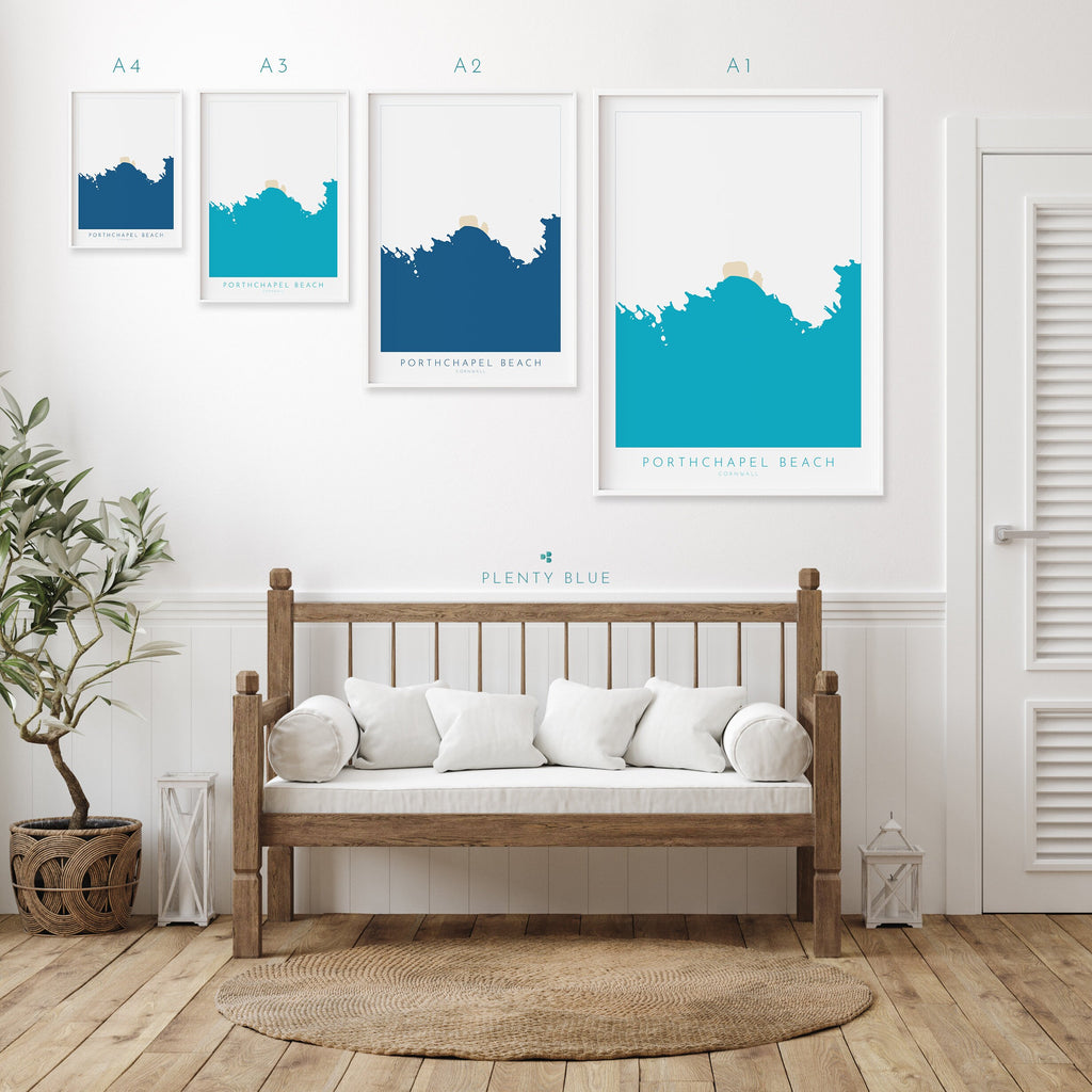 Porthchapel Beach Print- Cornwall Art, Cornwall Beach Art , Cornwall Map, Cornwall Coast, Cornwall Travel Print, Cornwall Art, Porthcurno