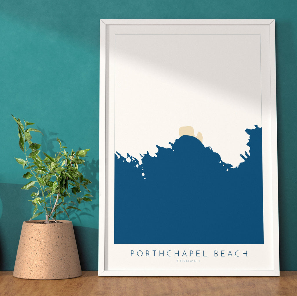 Porthchapel Beach Print- Cornwall Art, Cornwall Beach Art , Cornwall Map, Cornwall Coast, Cornwall Travel Print, Cornwall Art, Porthcurno