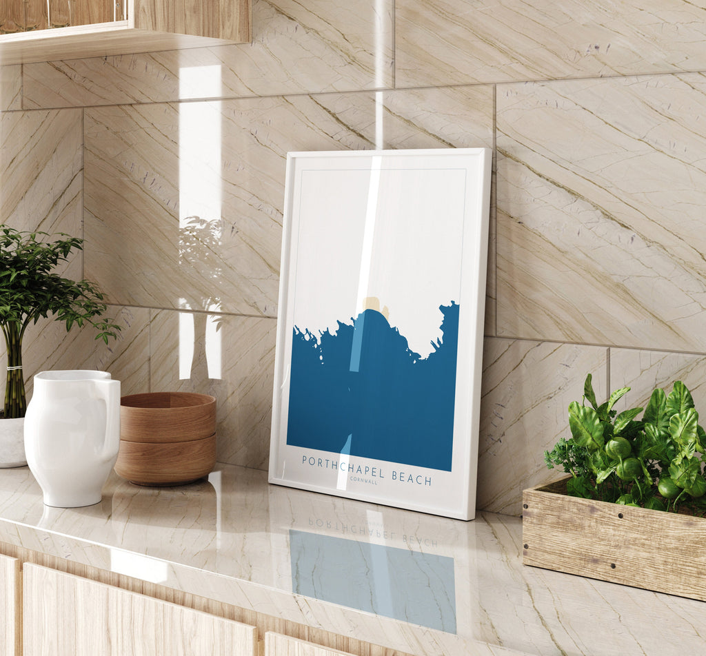 Porthchapel Beach Print- Cornwall Art, Cornwall Beach Art , Cornwall Map, Cornwall Coast, Cornwall Travel Print, Cornwall Art, Porthcurno