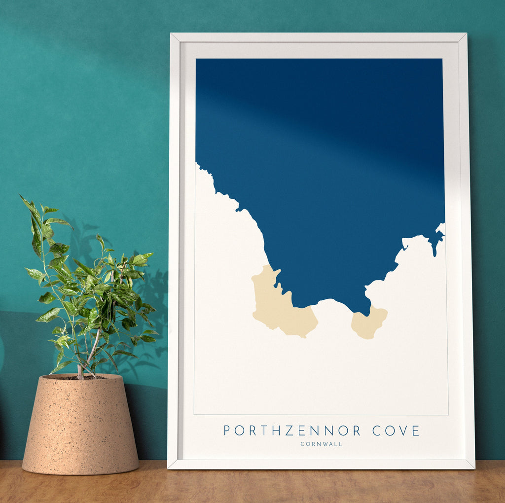 Porthzennor Cove Map Art - Porthzennor Beach Print , Zennor Cornwall Art, Cornwall Beach Art, Cornwall Coast, Southwest Coast Path
