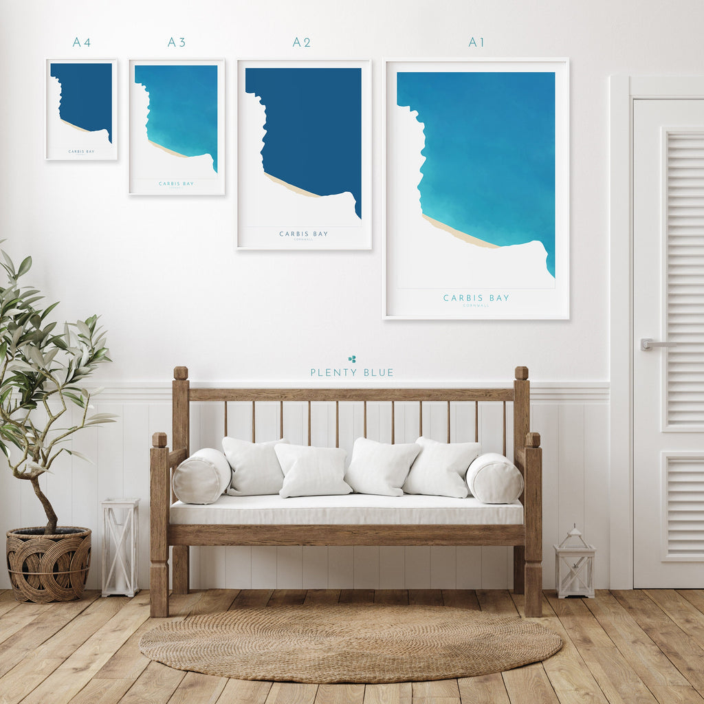 Carbis Bay Map Art - Cornwall Map, Carbis Bay Beach Print, Cornwall Art, Cornwall Beach Art, Cornwall Coast, Southwest Coast Path