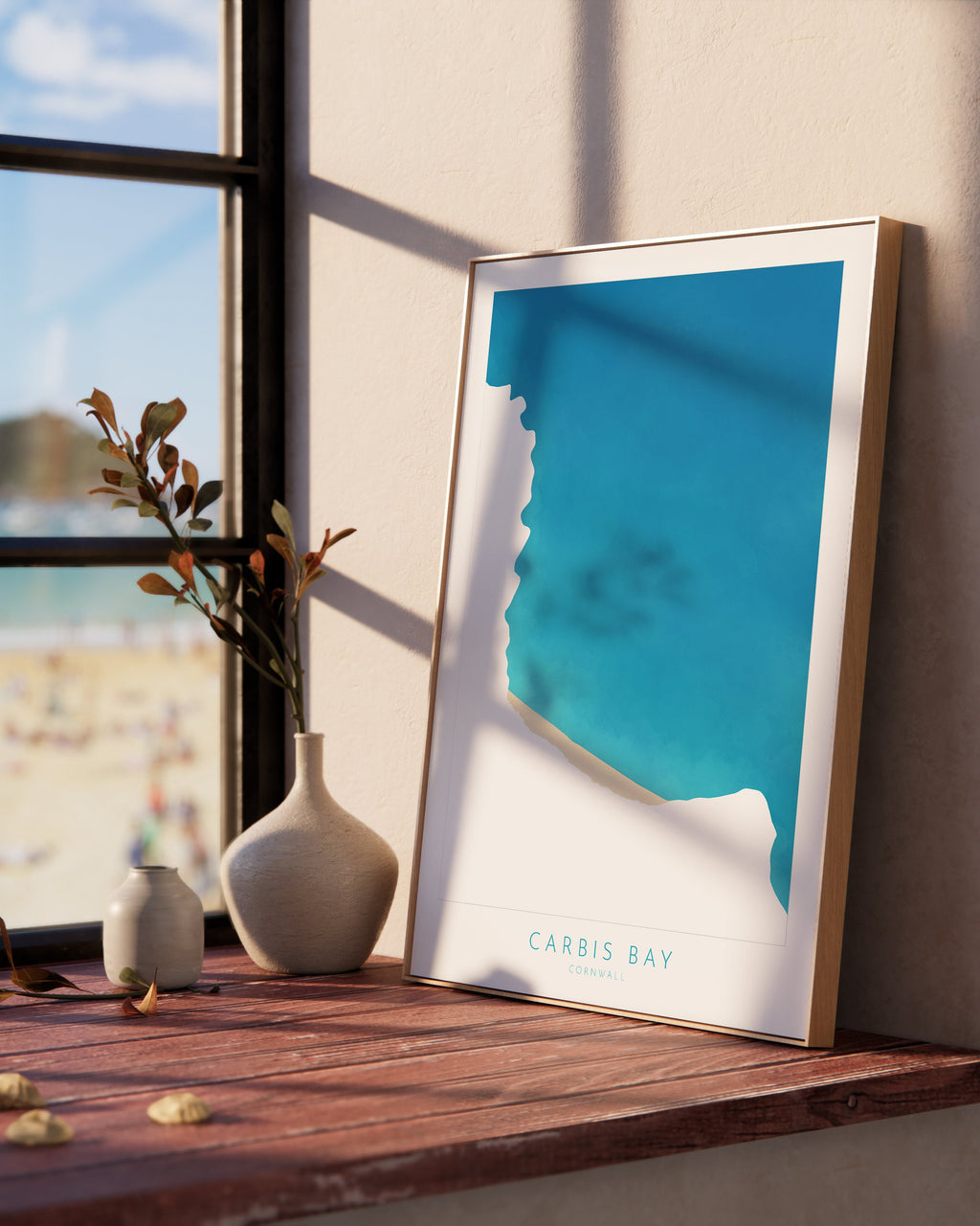 Carbis Bay Map Art - Cornwall Map, Carbis Bay Beach Print, Cornwall Art, Cornwall Beach Art, Cornwall Coast, Southwest Coast Path