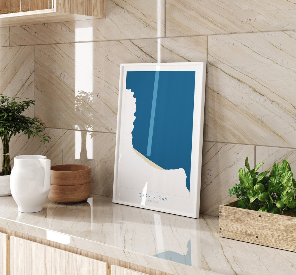 Carbis Bay Map Art - Cornwall Map, Carbis Bay Beach Print, Cornwall Art, Cornwall Beach Art, Cornwall Coast, Southwest Coast Path