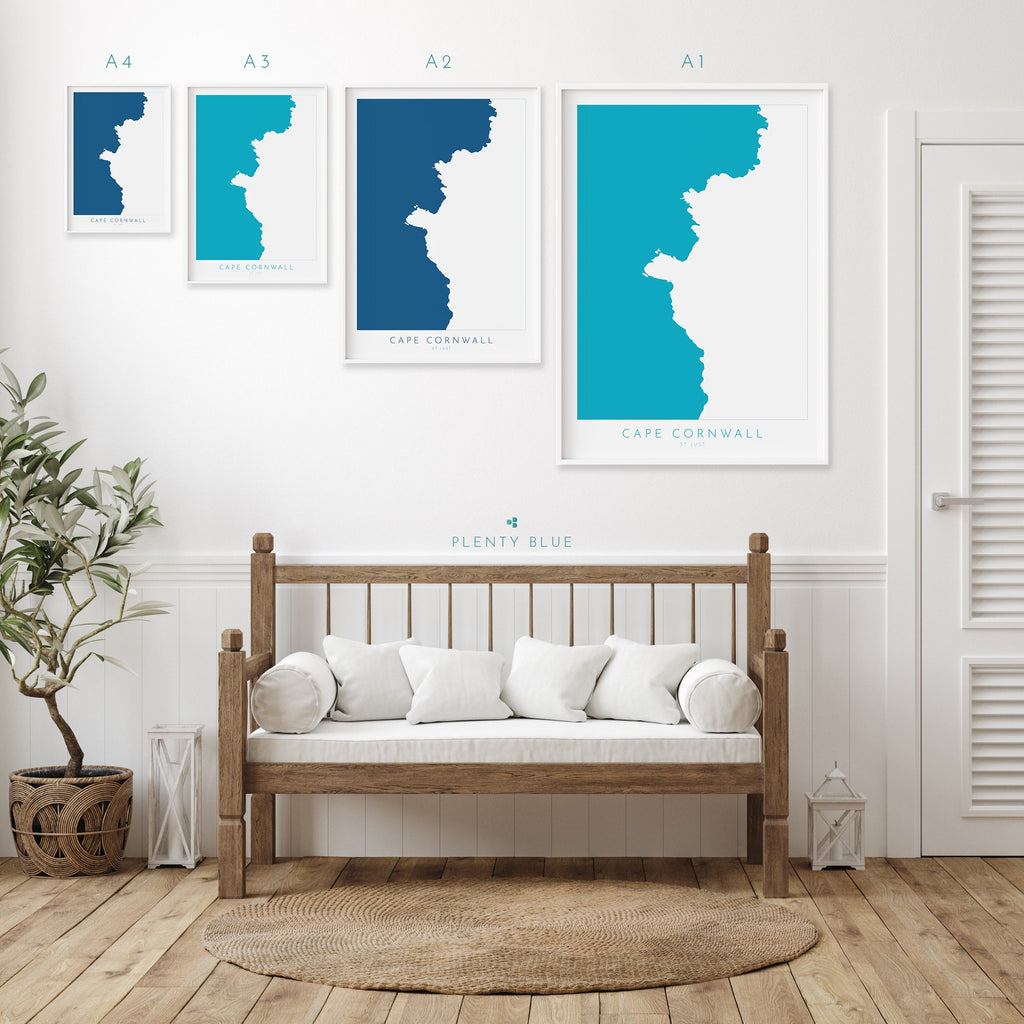 Cape Cornwall Map - Cornwall, St Just Art, Cornwall Map, Cornwall Coast, Cornwall Travel Print, Cornwall Art