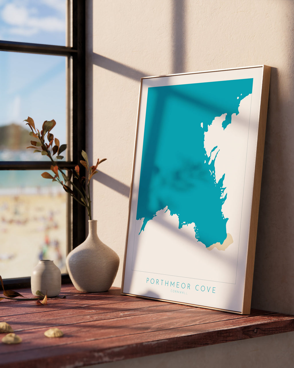 Porthmeor Cove Art - Cornwall Print, Porthmeor Beach, Cornwall Map, Cornwall Coast, Cornwall Travel Print