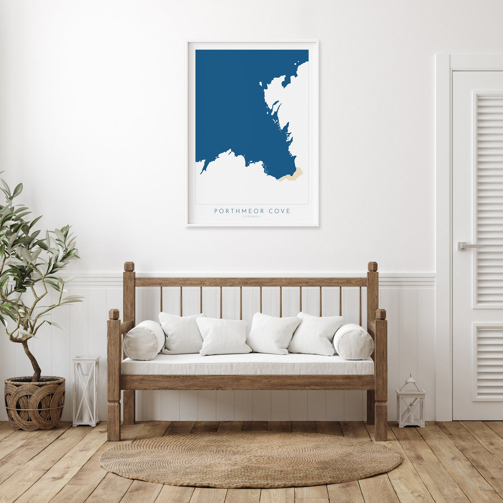 Porthmeor Cove Art - Cornwall Print, Porthmeor Beach, Cornwall Map, Cornwall Coast, Cornwall Travel Print