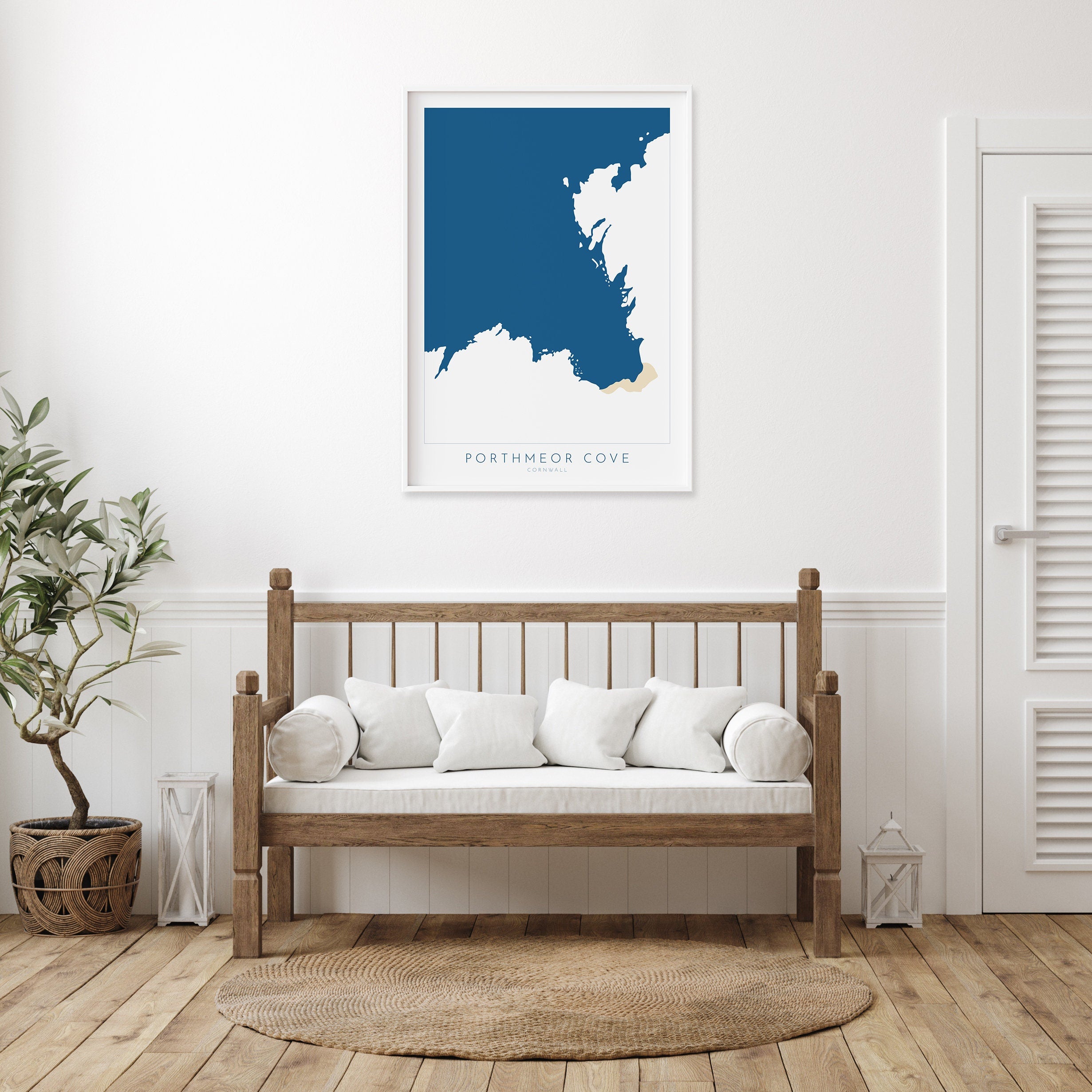 Porthmeor Cove Art - Cornwall Print, Porthmeor Beach, Cornwall Map, Cornwall Coast, Cornwall Travel Print