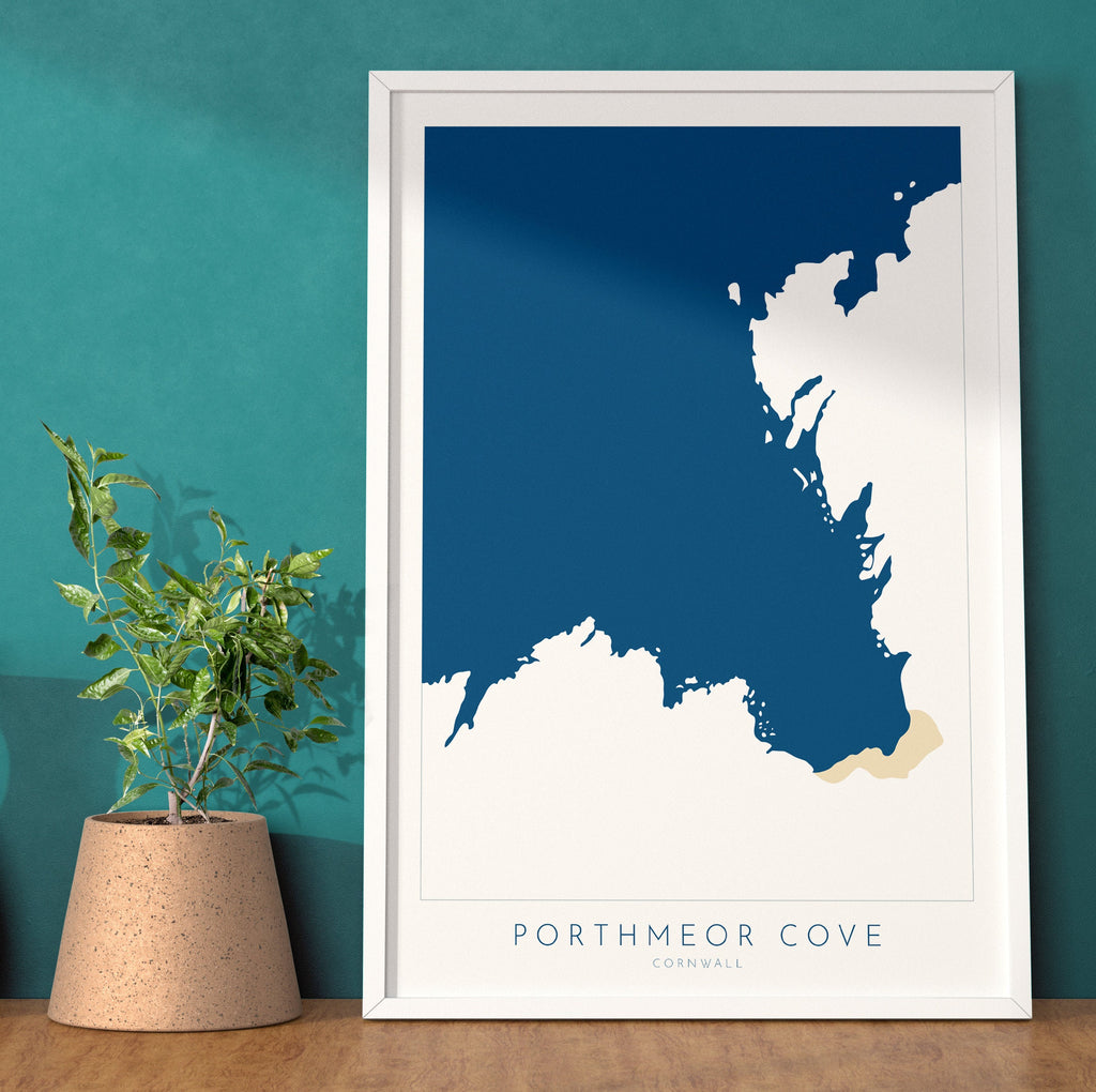 Porthmeor Cove Art - Cornwall Print, Porthmeor Beach, Cornwall Map, Cornwall Coast, Cornwall Travel Print