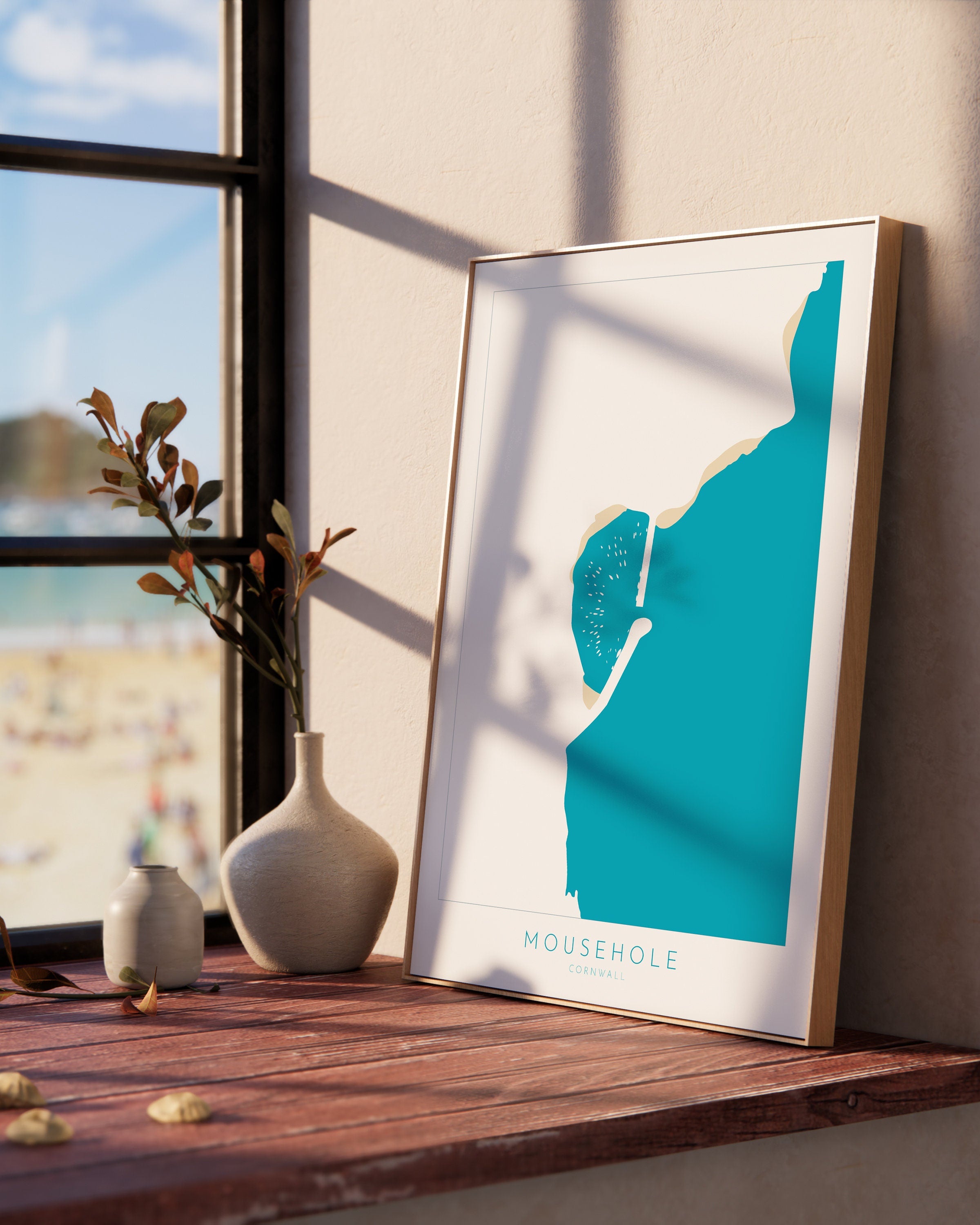 Mousehole Print- Mousehole Harbour, Cornwall Art, Cornwall Beach Art , Cornwall Map, Cornwall Coast, Mousehole Map, Cornwall Art