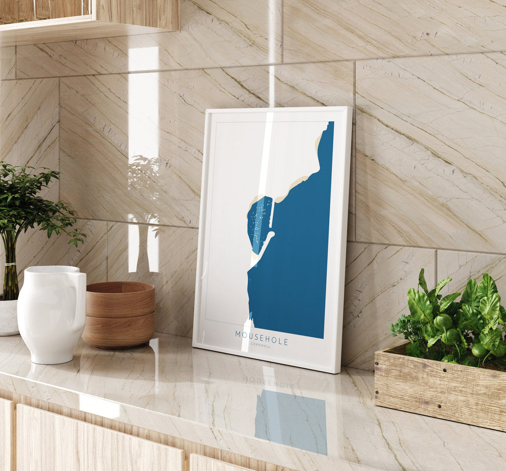 Mousehole Print- Mousehole Harbour, Cornwall Art, Cornwall Beach Art , Cornwall Map, Cornwall Coast, Mousehole Map, Cornwall Art