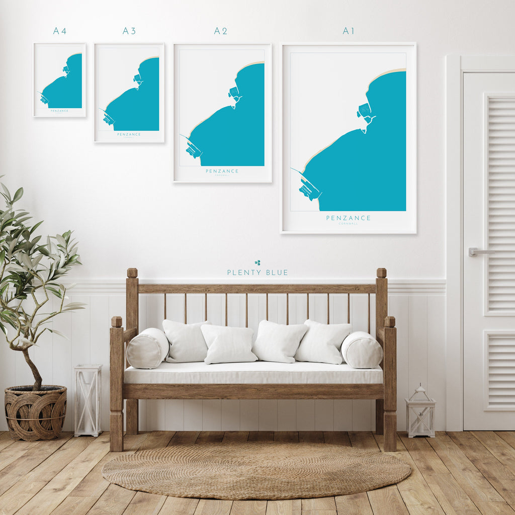 Penzance Print- Penzance Map Art, Cornwall Art, Newlyn Art, Cornwall Beach Art, Cornwall Map, Cornwall Coast, Cornwall Art