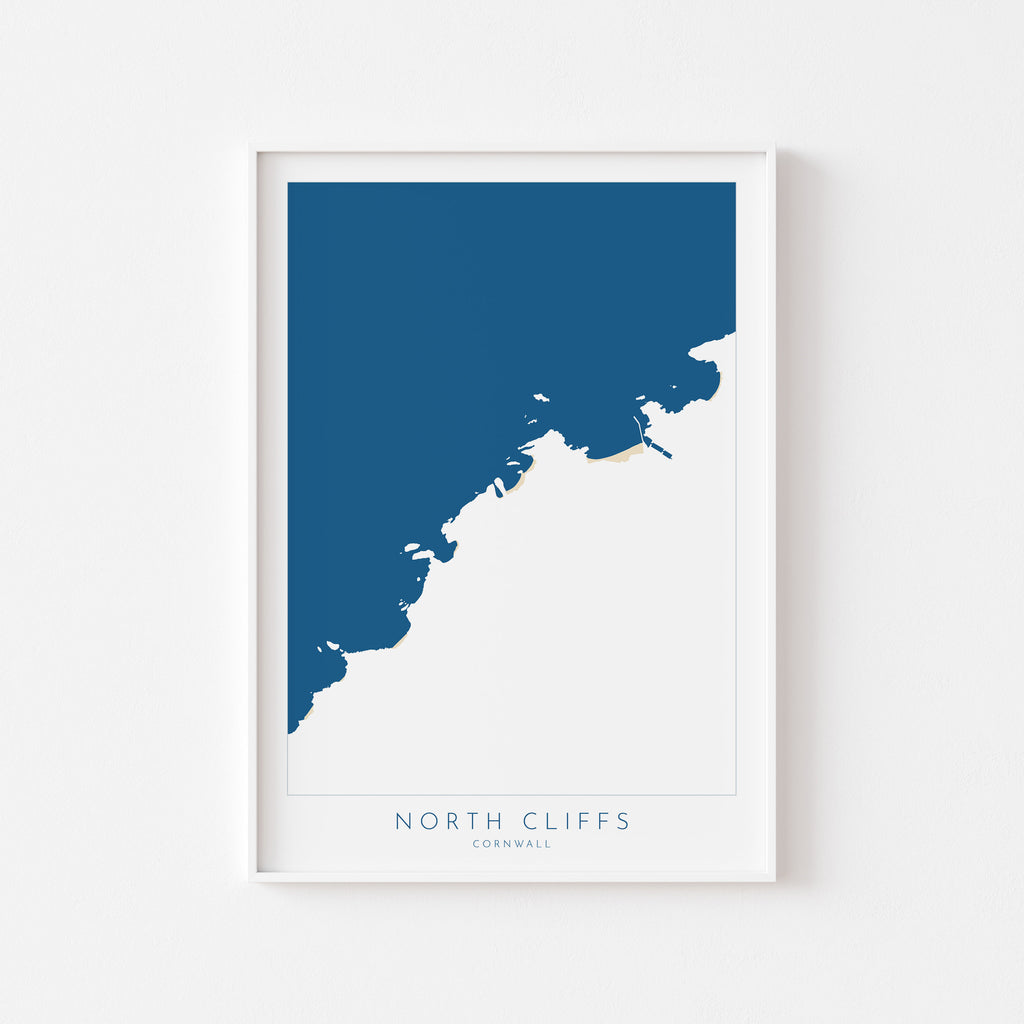 North Cliffs Print - Cornwall Map, Cornwall Coast Map, North Cornwall Coastline, Portreath Art, Cornwall Beach Print, Bassets Cove, Redruth