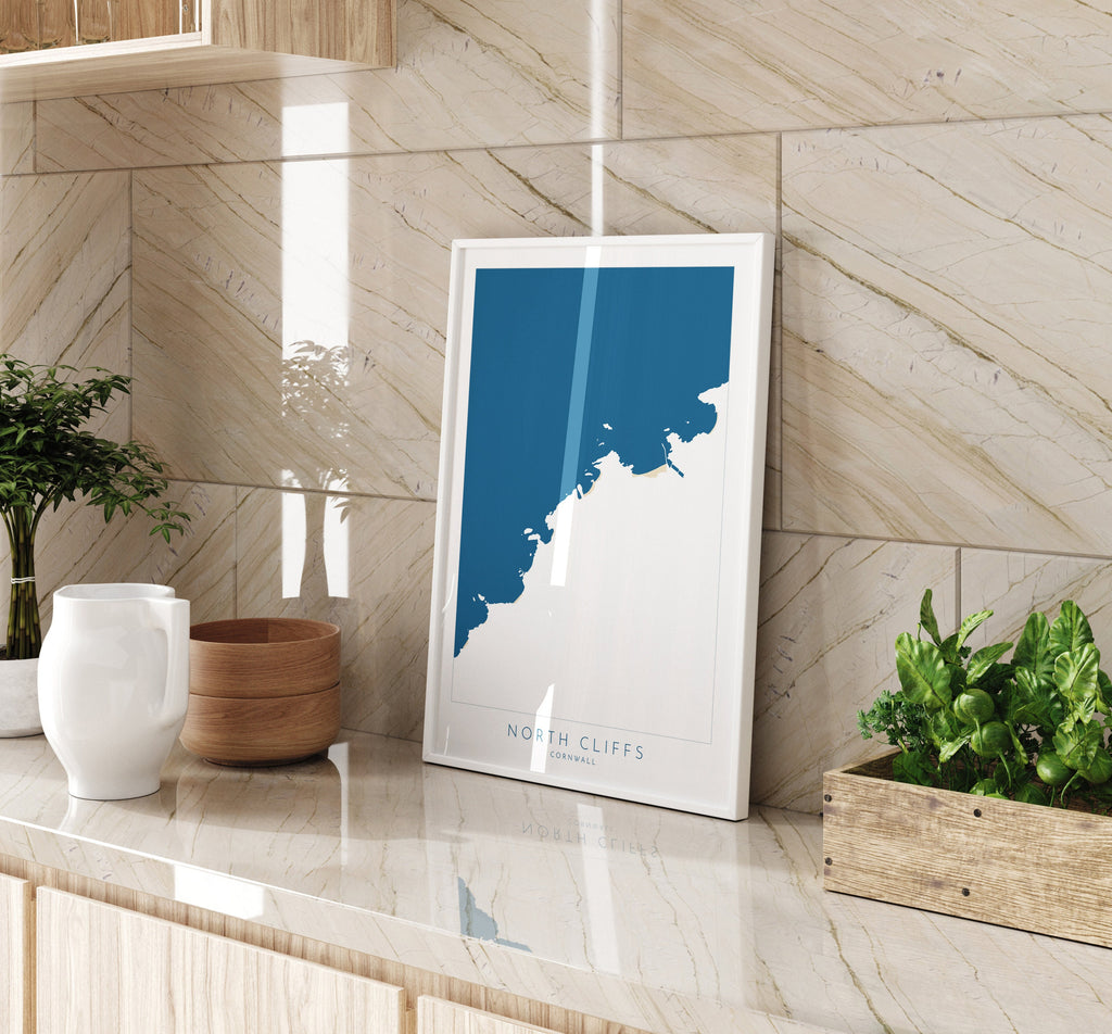 North Cliffs Print - Cornwall Map, Cornwall Coast Map, North Cornwall Coastline, Portreath Art, Cornwall Beach Print, Bassets Cove, Redruth