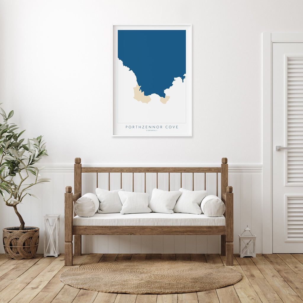 Porthzennor Cove Map Art - Porthzennor Beach Print , Zennor Cornwall Art, Cornwall Beach Art, Cornwall Coast, Southwest Coast Path