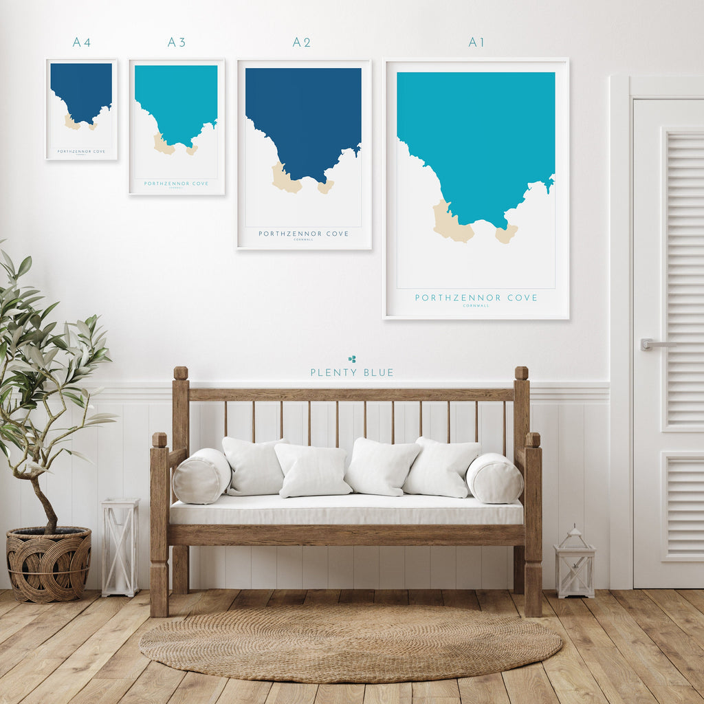 Porthzennor Cove Map Art - Porthzennor Beach Print , Zennor Cornwall Art, Cornwall Beach Art, Cornwall Coast, Southwest Coast Path