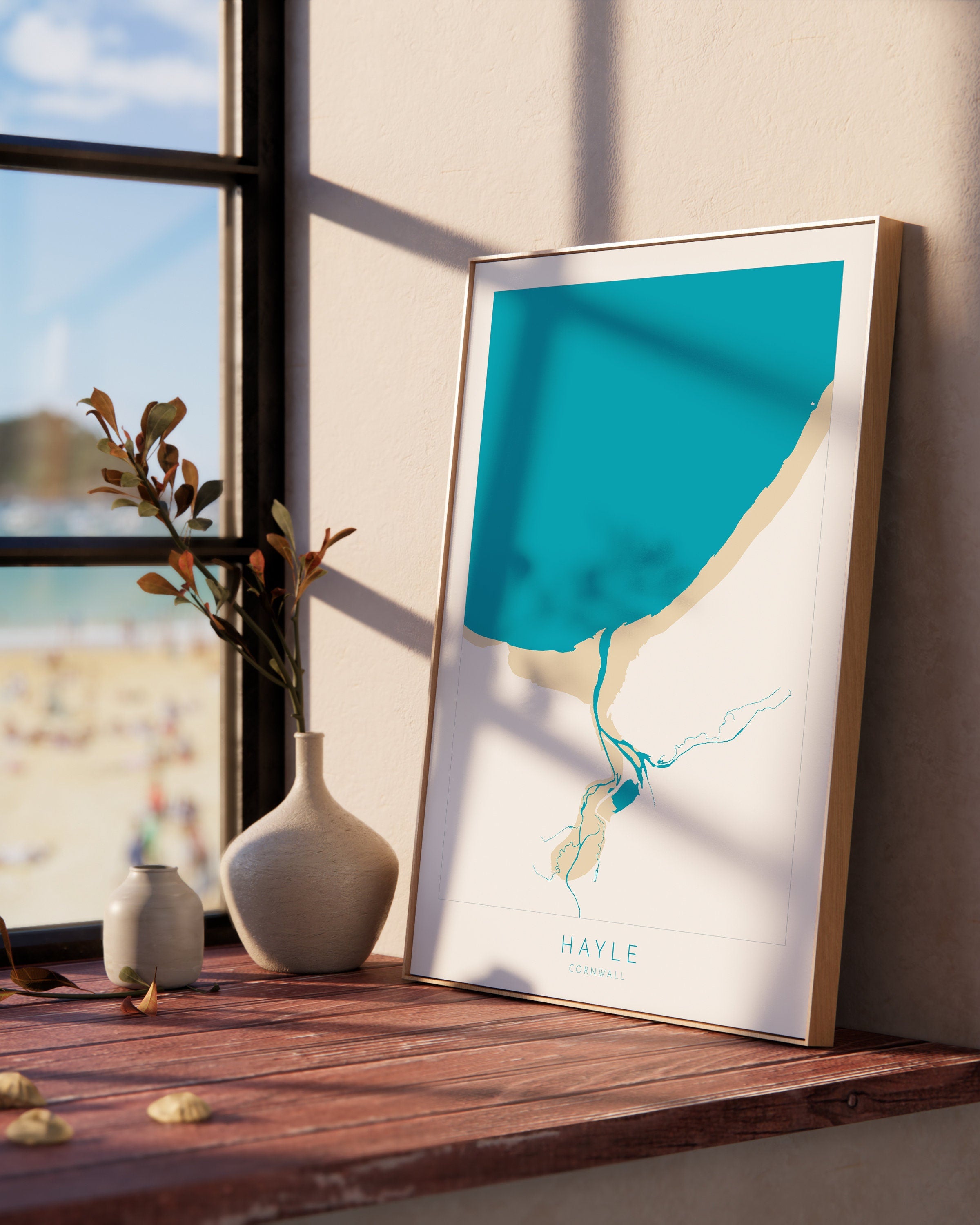 Hayle Map Art - Hayle Beach Print, River Hayle Print, Cornwall Art, Cornwall Beach Art, Cornwall Coast Travel Poster, Southwest Coast Path