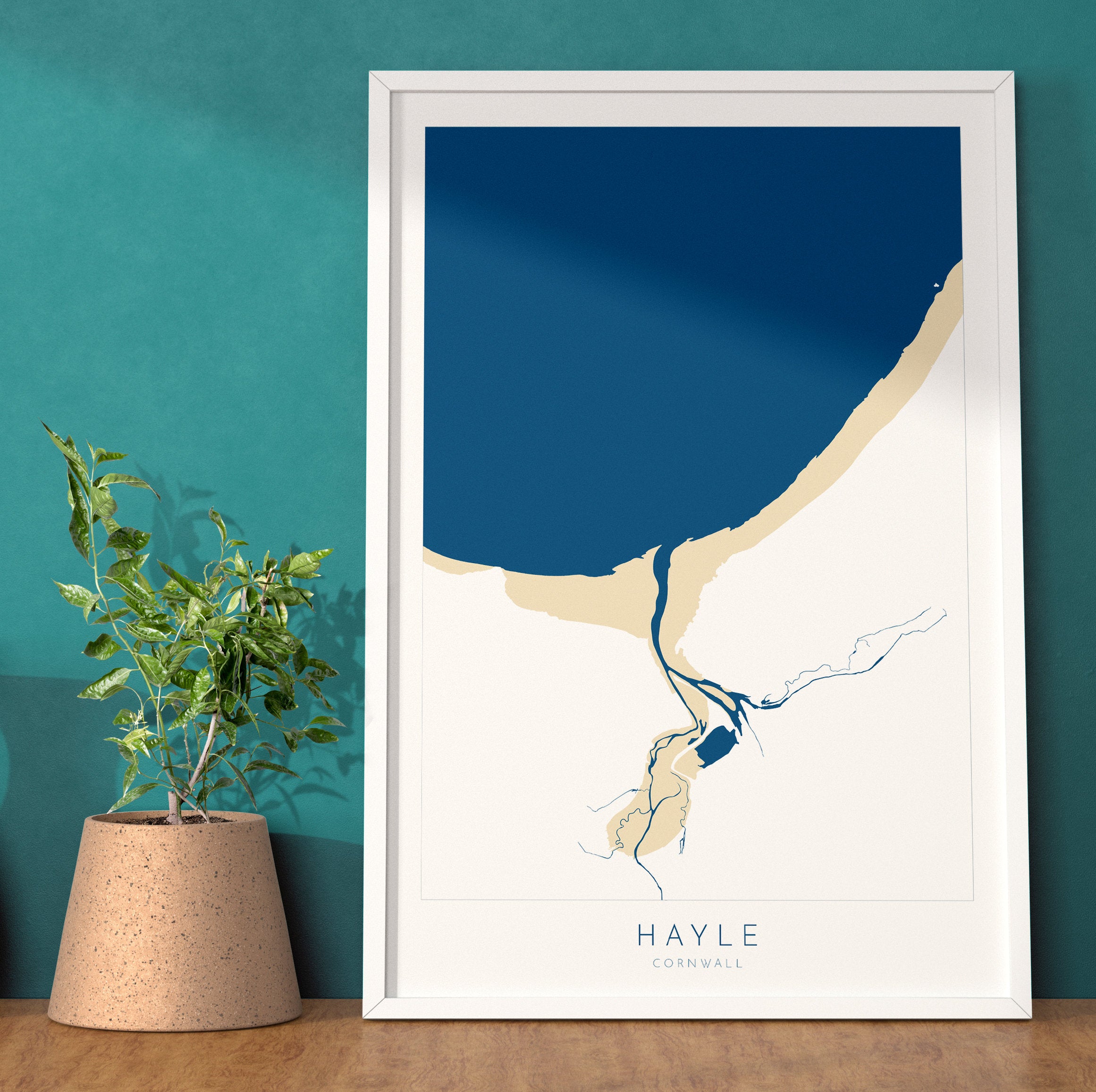 Hayle Map Art - Hayle Beach Print, River Hayle Print, Cornwall Art, Cornwall Beach Art, Cornwall Coast Travel Poster, Southwest Coast Path