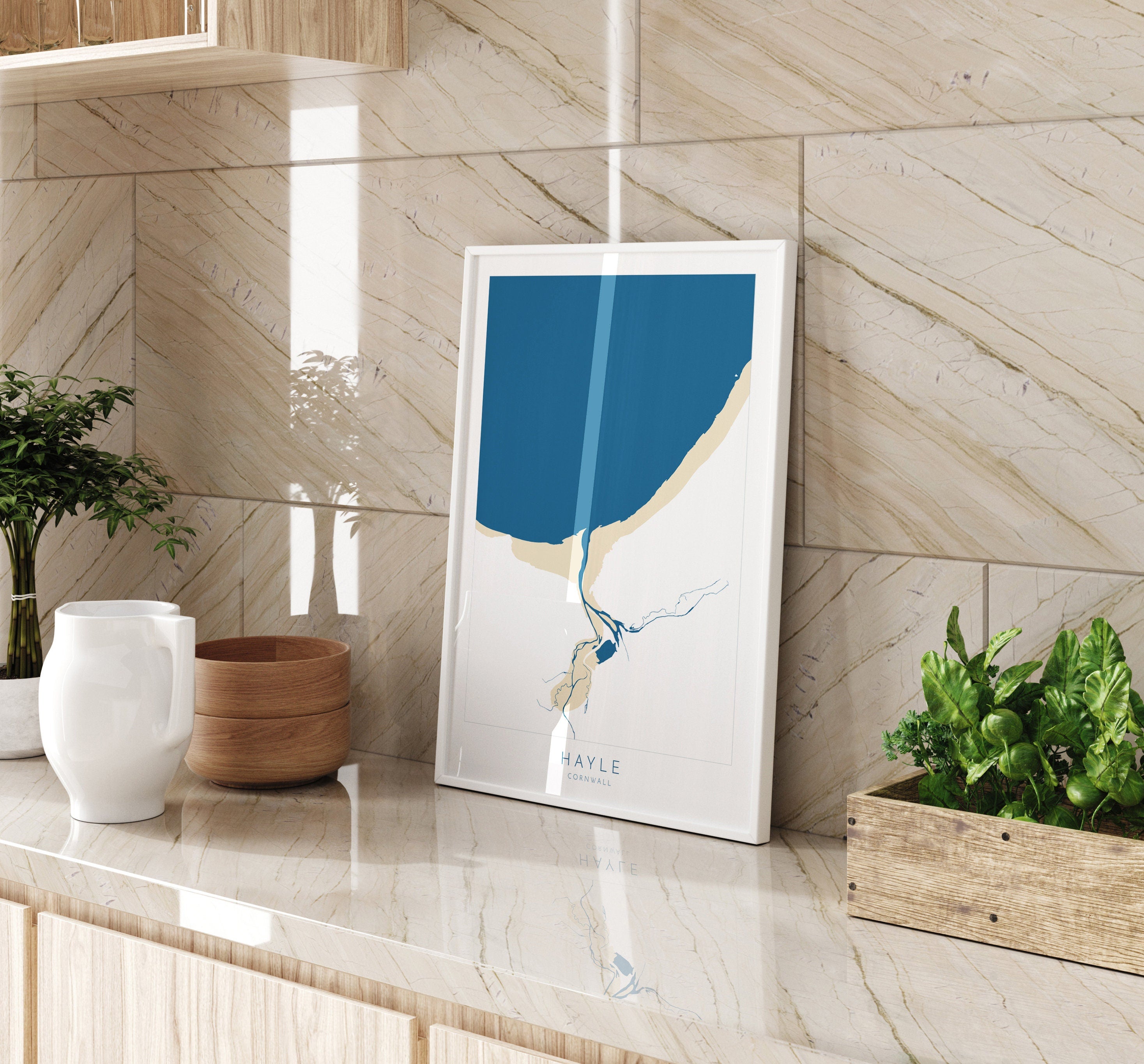 Hayle Map Art - Hayle Beach Print, River Hayle Print, Cornwall Art, Cornwall Beach Art, Cornwall Coast Travel Poster, Southwest Coast Path