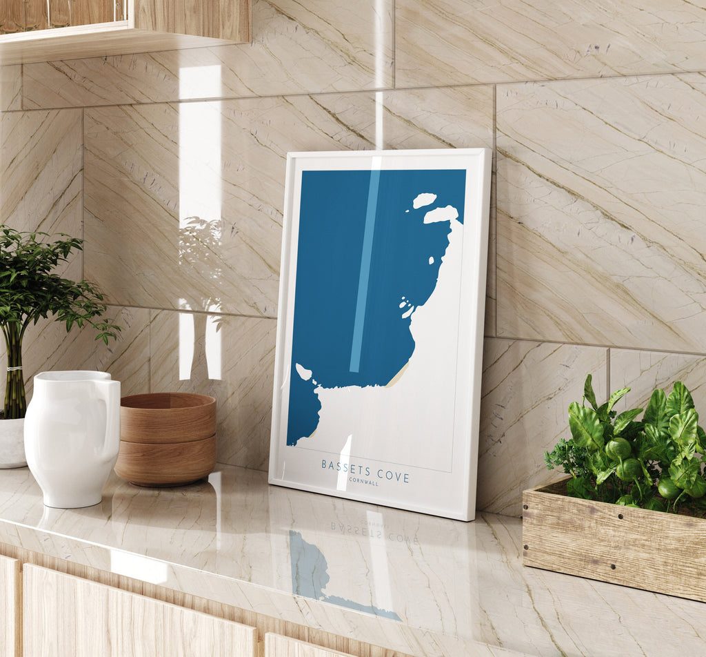 Bassets Cove Print - Portreath, Cornwall Map, Cornwall Coast Map, North Cornwall Coastline, Portreath Art, Cornwall Beach Print, Redruth