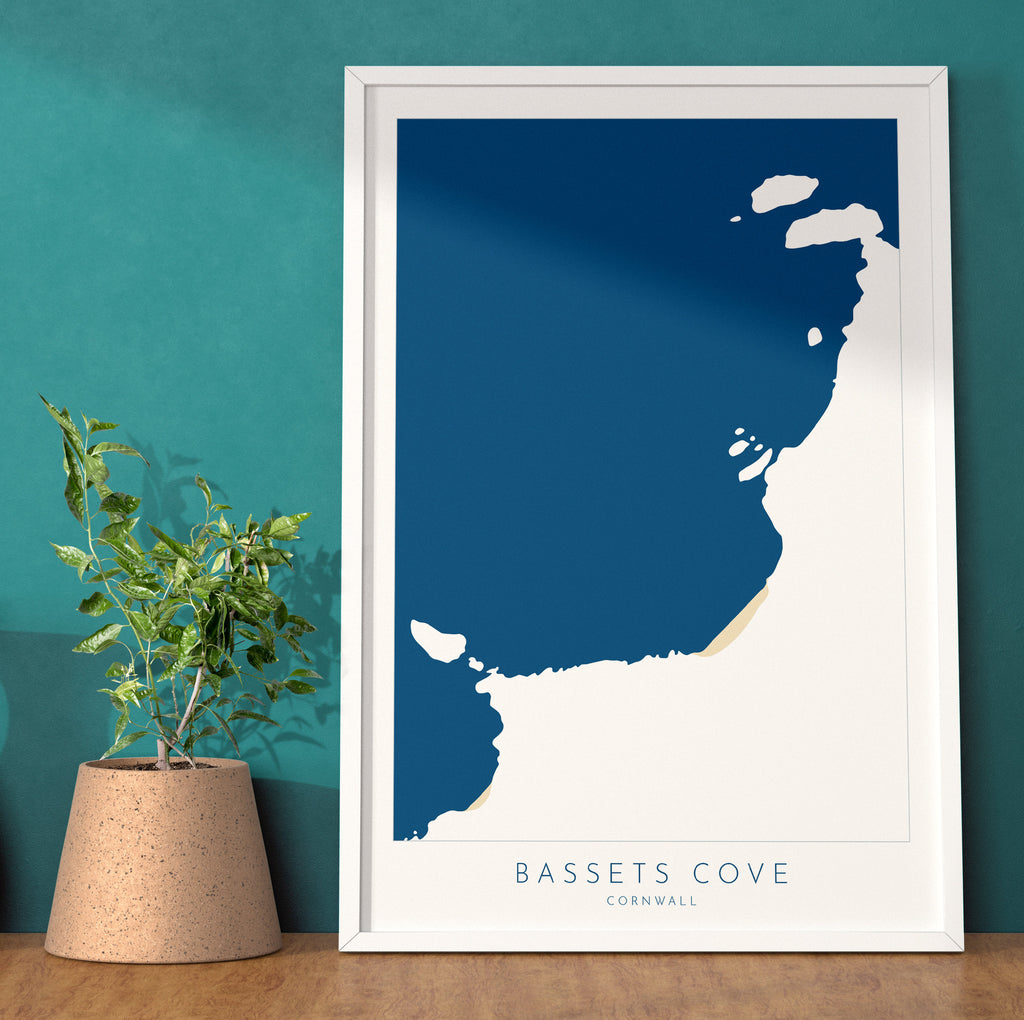 Bassets Cove Print - Portreath, Cornwall Map, Cornwall Coast Map, North Cornwall Coastline, Portreath Art, Cornwall Beach Print, Redruth