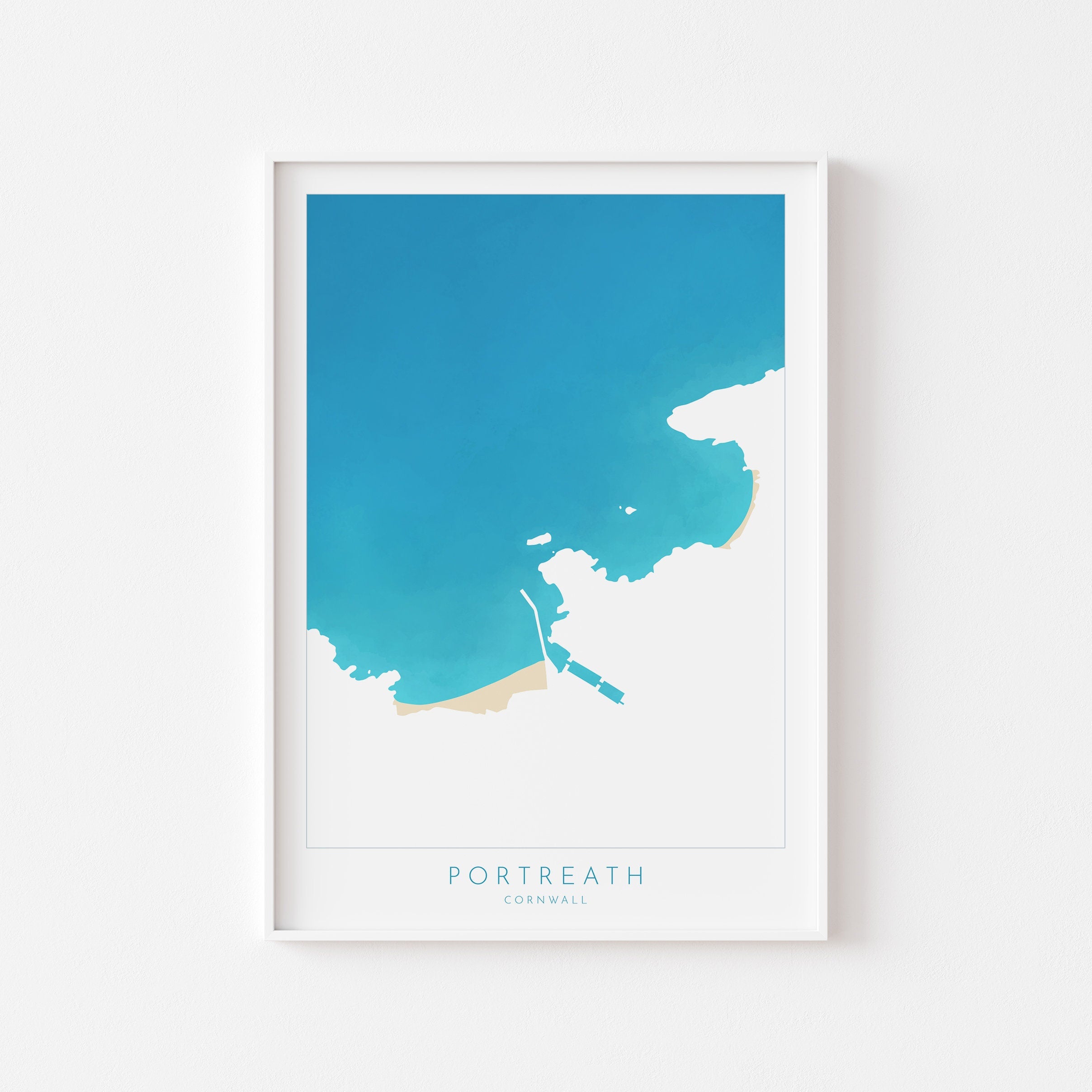 Portreath Print - Portreath Art, Cornwall Map, Cornwall Coast Map, North Cornwall Coastline, Cornwall Beach Print, Redruth