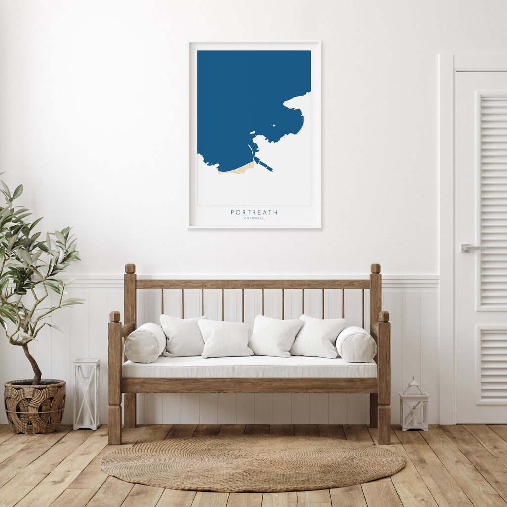 Portreath Print - Portreath Art, Cornwall Map, Cornwall Coast Map, North Cornwall Coastline, Cornwall Beach Print, Redruth