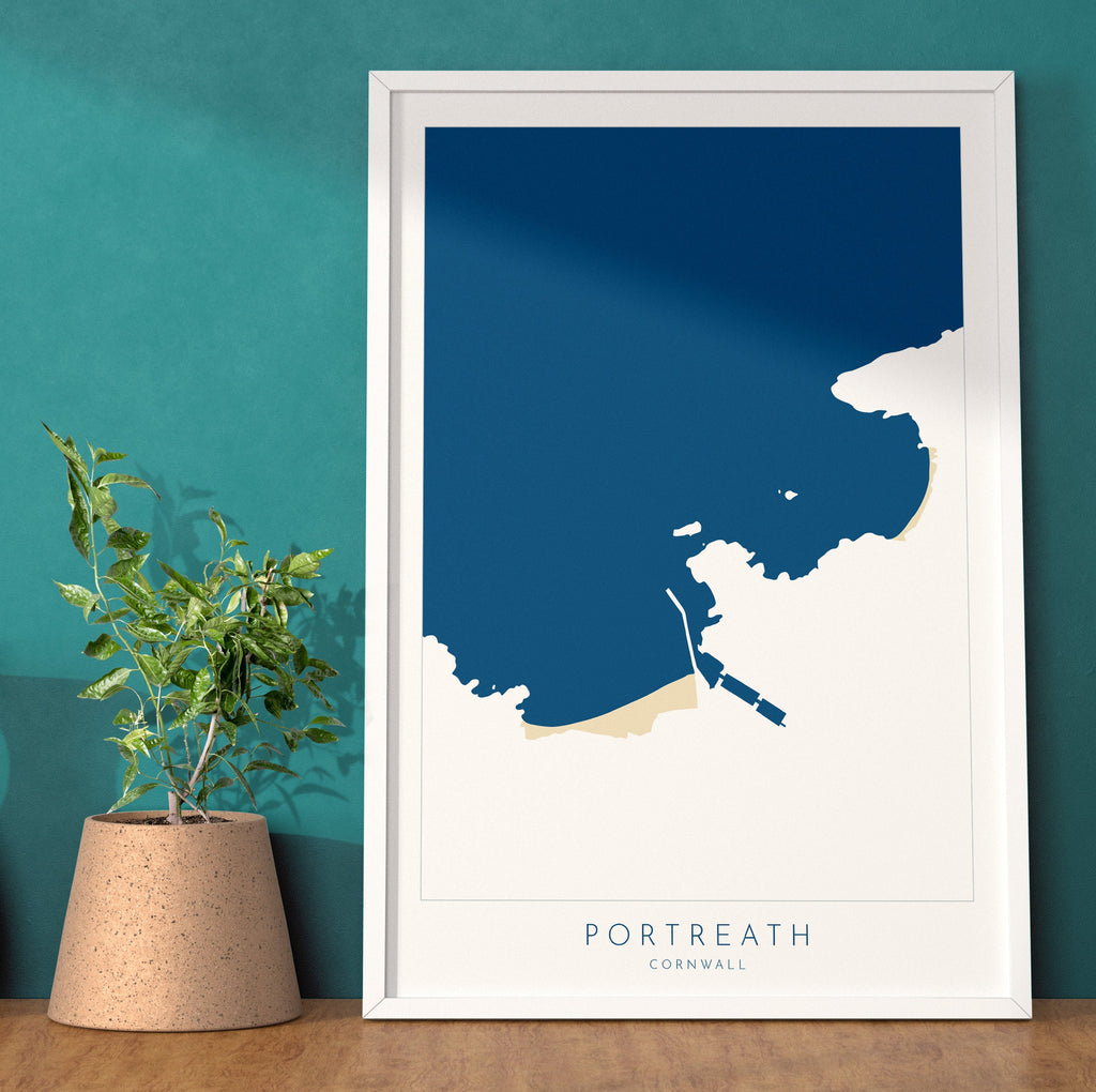 Portreath Print - Portreath Art, Cornwall Map, Cornwall Coast Map, North Cornwall Coastline, Cornwall Beach Print, Redruth